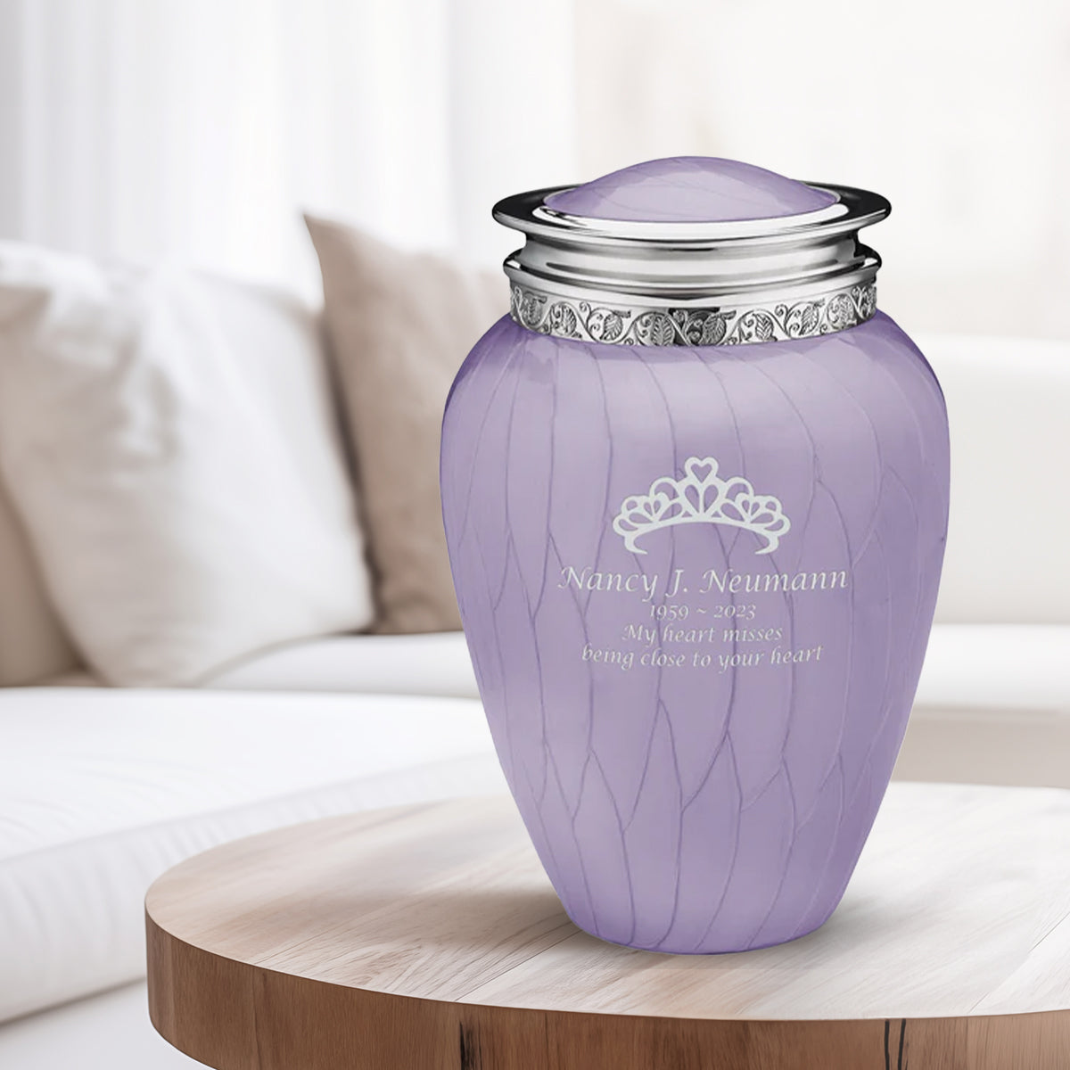 Adult Blessing Pearl Lavender Silver Cremation Urn