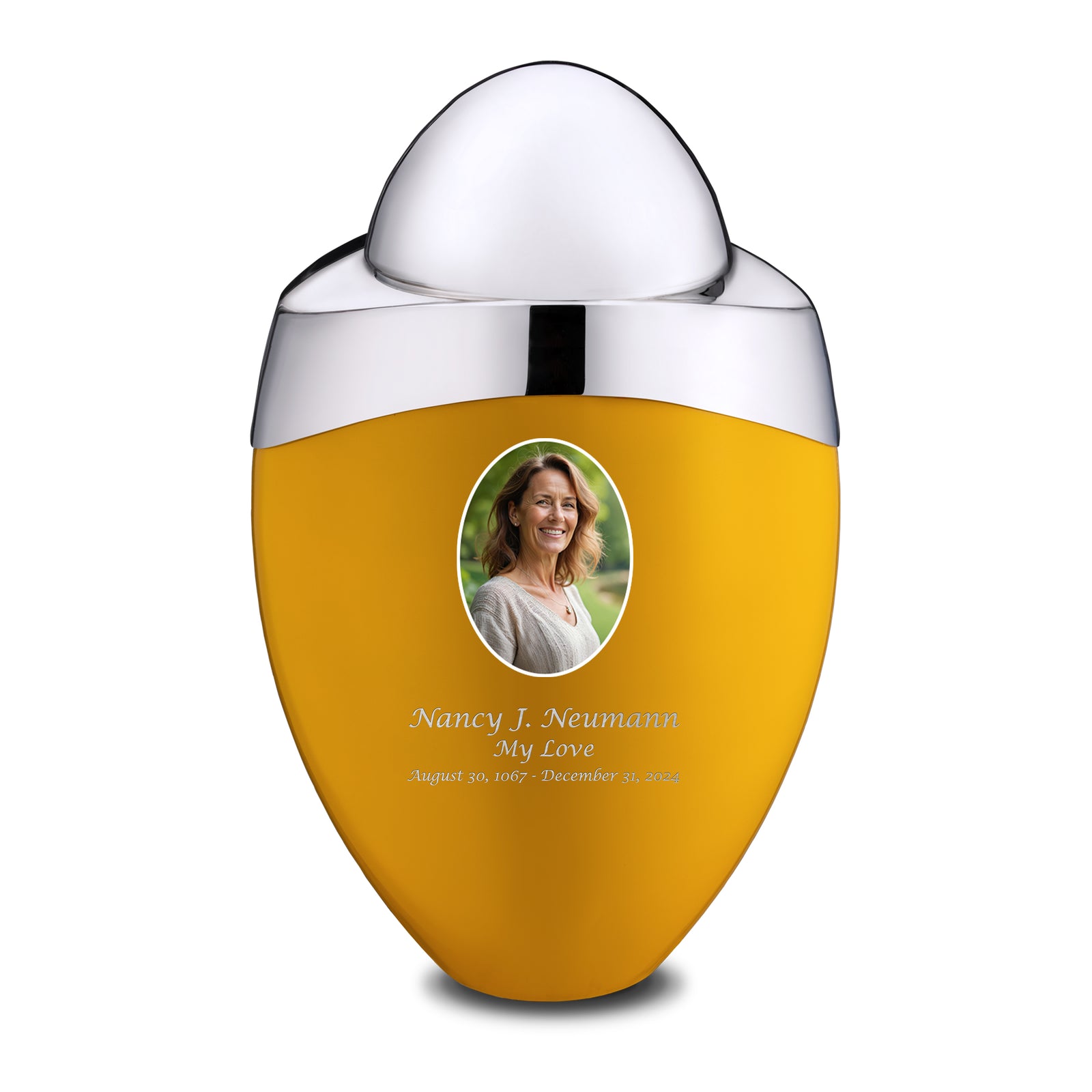 Amore Standard Portrait Adult Urn Yellow & Polished Silver