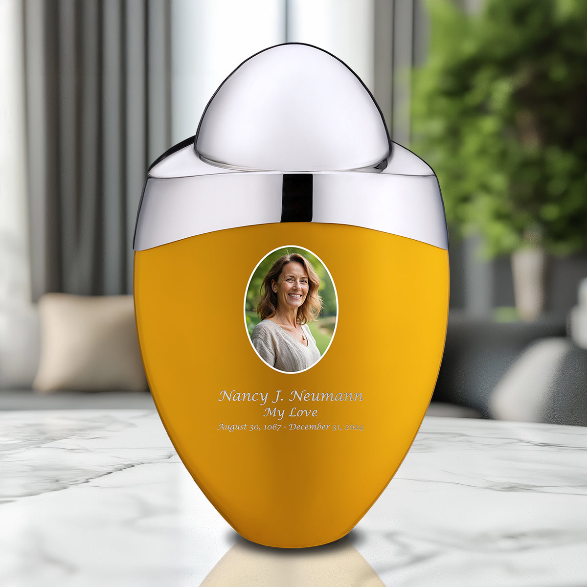 Amore Standard Portrait Adult Urn Yellow & Polished Silver