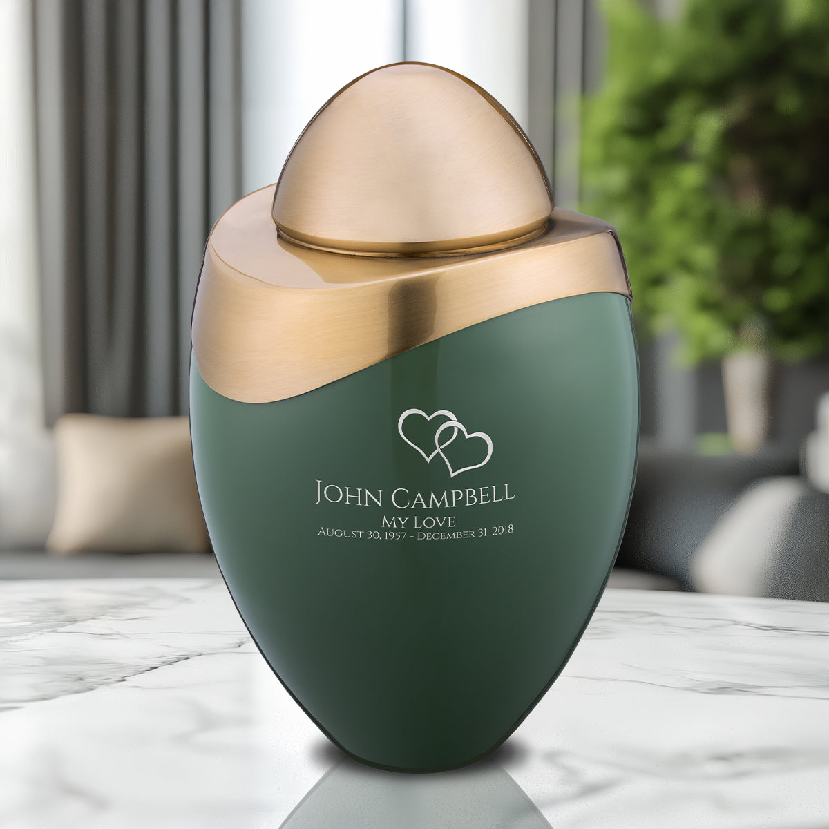Amore Standard Adult Urn Sage Green & Brushed Gold