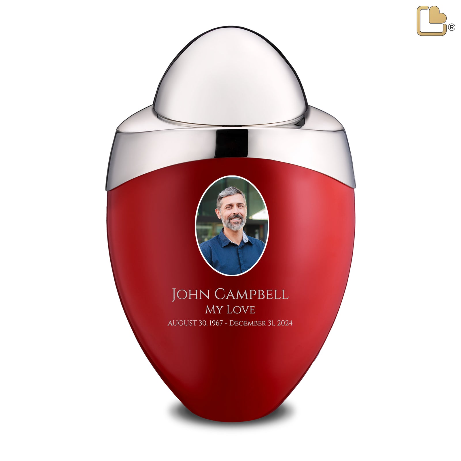Amore Standard Portrait Adult Urn Red & Polished Silver