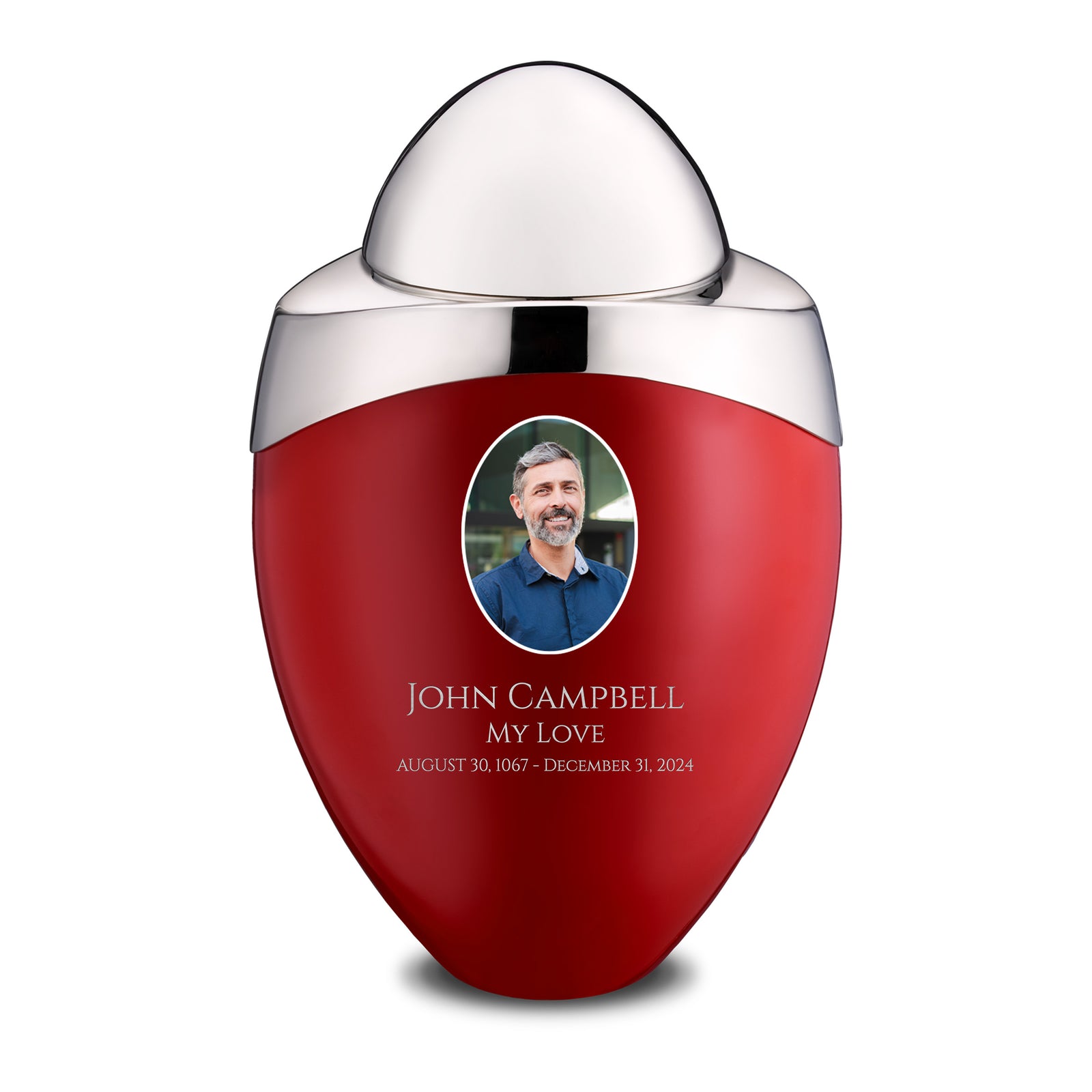 Amore Standard Portrait Adult Urn Red & Polished Silver