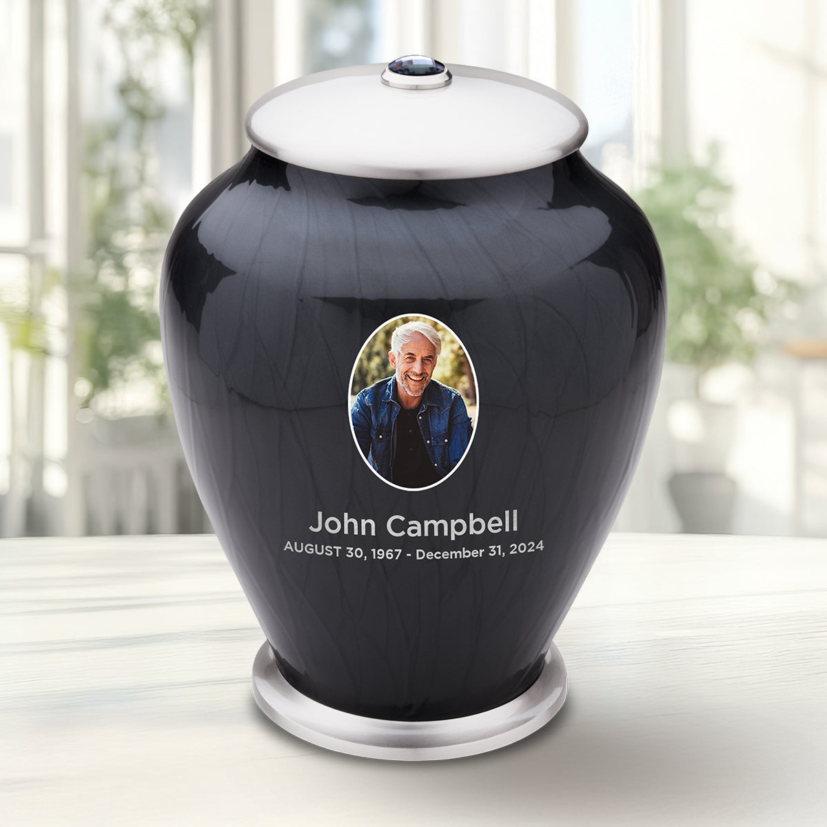 Adult Tall Simplicity Portrait Midnight Pearl Cremation Urn - COMFORT by LoveUrns