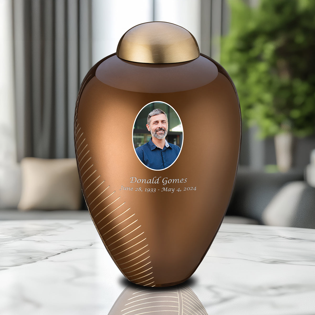 Adult Bronze Leaf Portrait Cremation Urn - COMFORT by LoveUrns