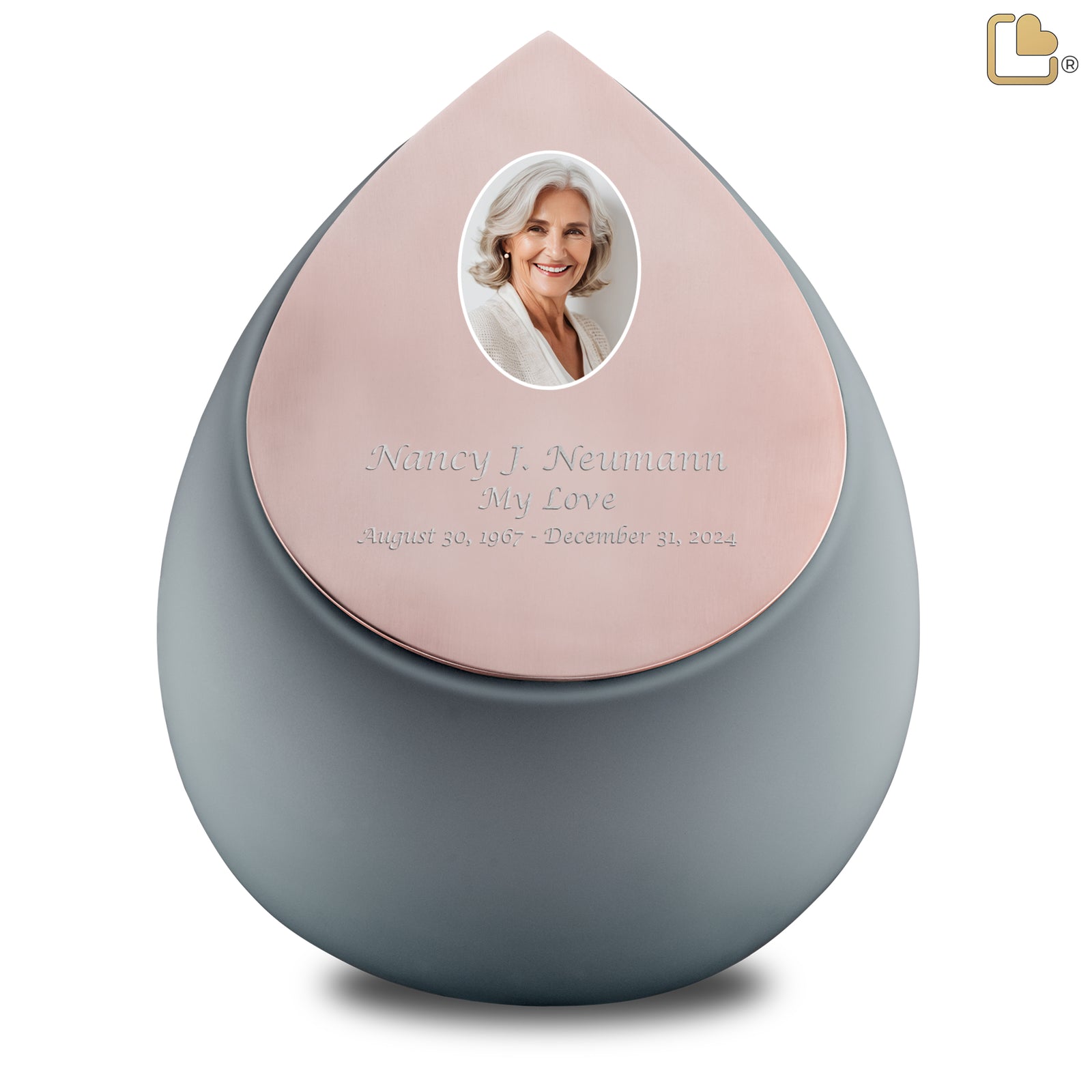 Drop Standard Portrait Adult Urn French Grey & Brushed Rose Gold