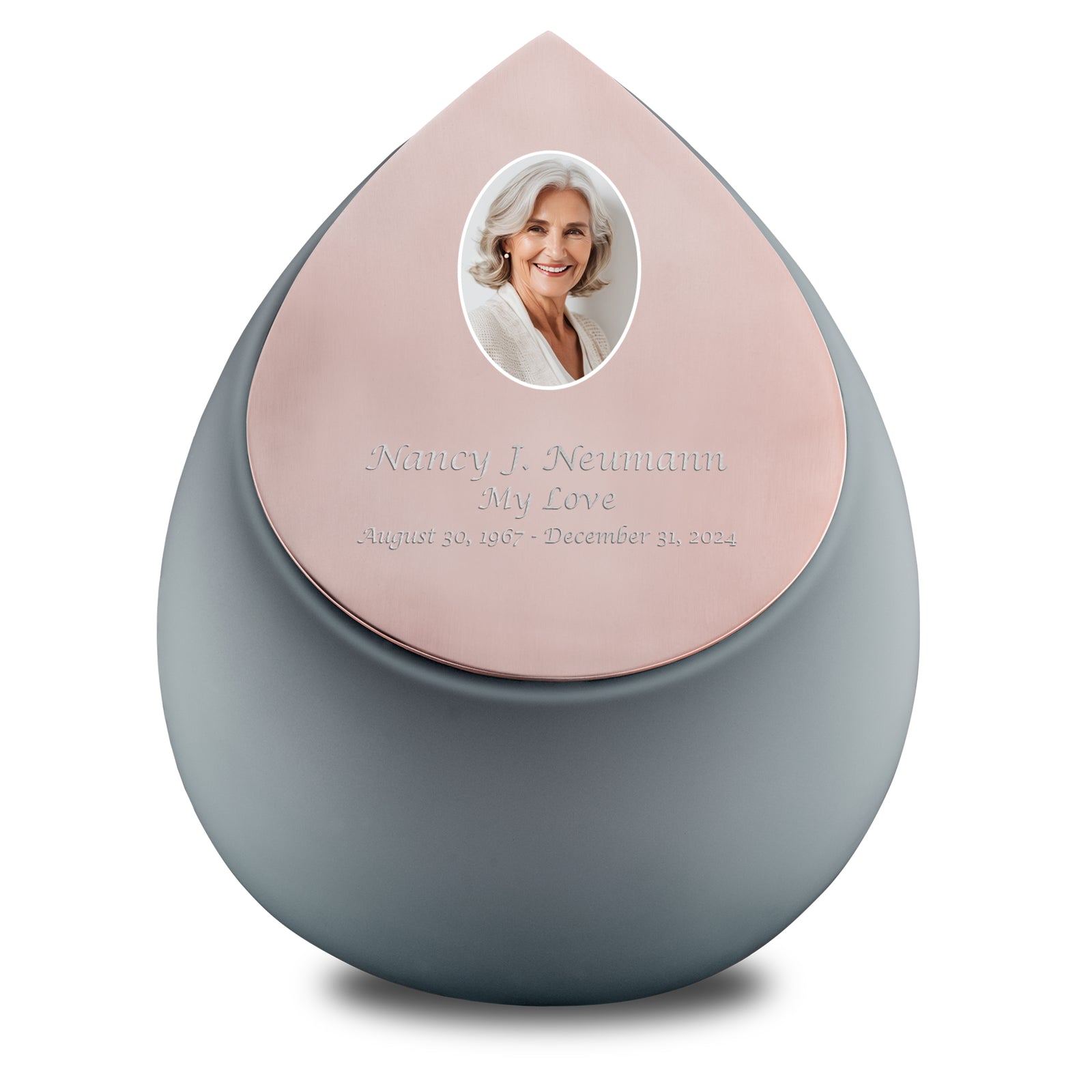 Drop Standard Portrait Adult Urn French Grey & Brushed Rose Gold