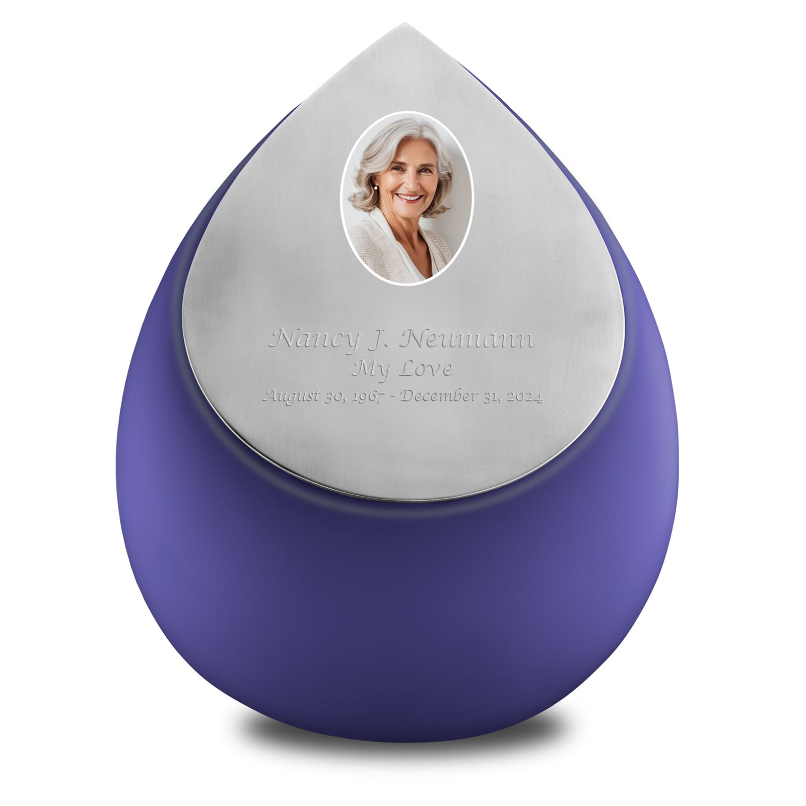 Drop Standard Adult Portrait Urn Navy & Brushed Pewter