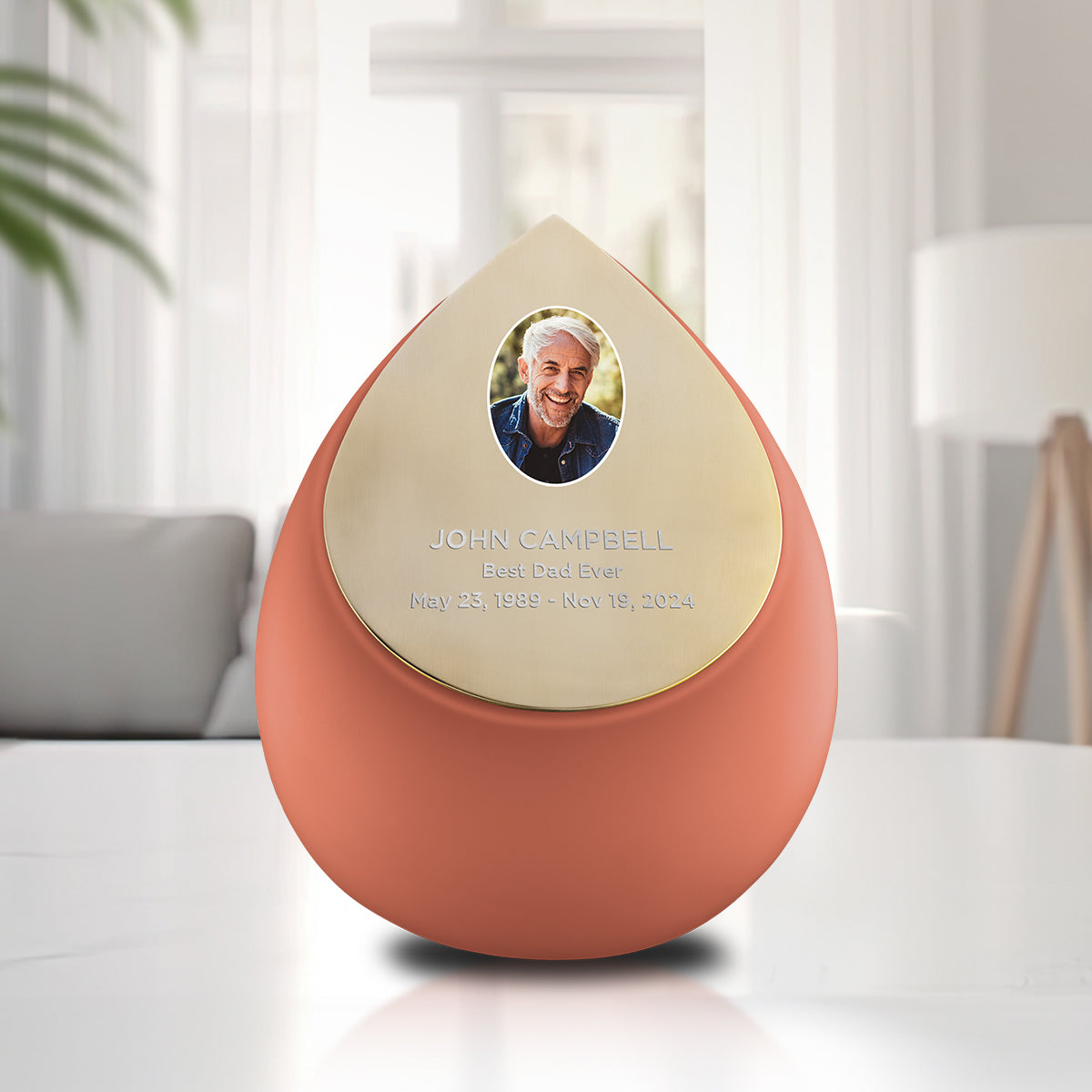 Drop Standard Adult Portrait Urn Terracotta & Brushed Gold