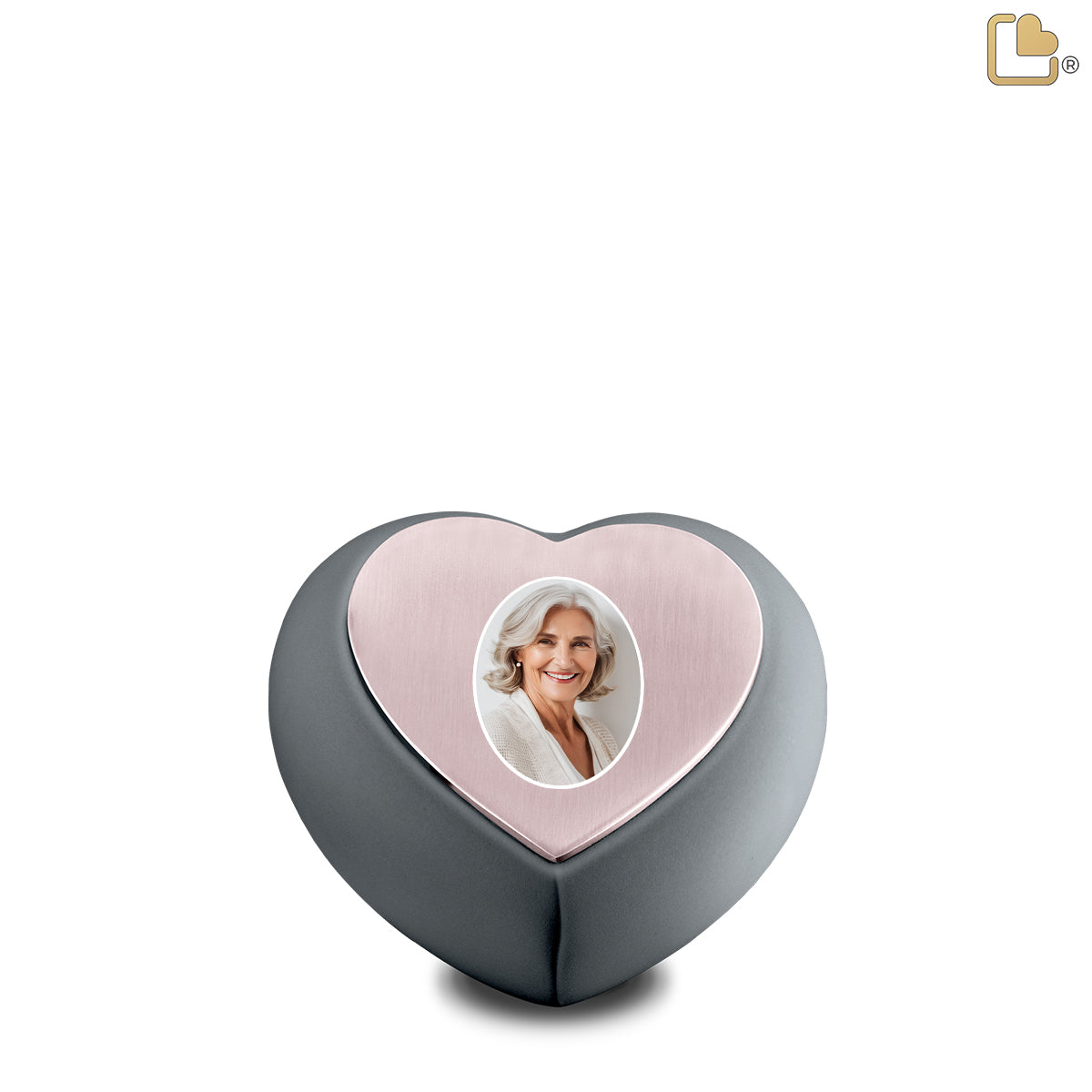 Drop Heart Portrait Keepsake Urn French Grey & Brushed Rose Gold