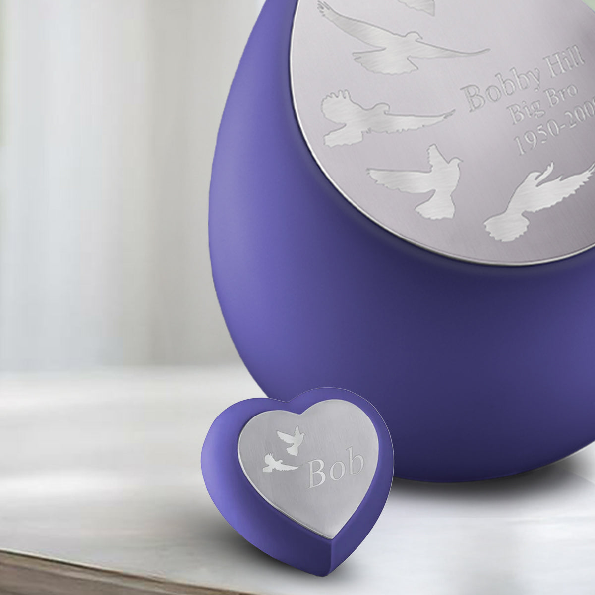 Drop Heart Keepsake Urn Navy & Brushed Pewter