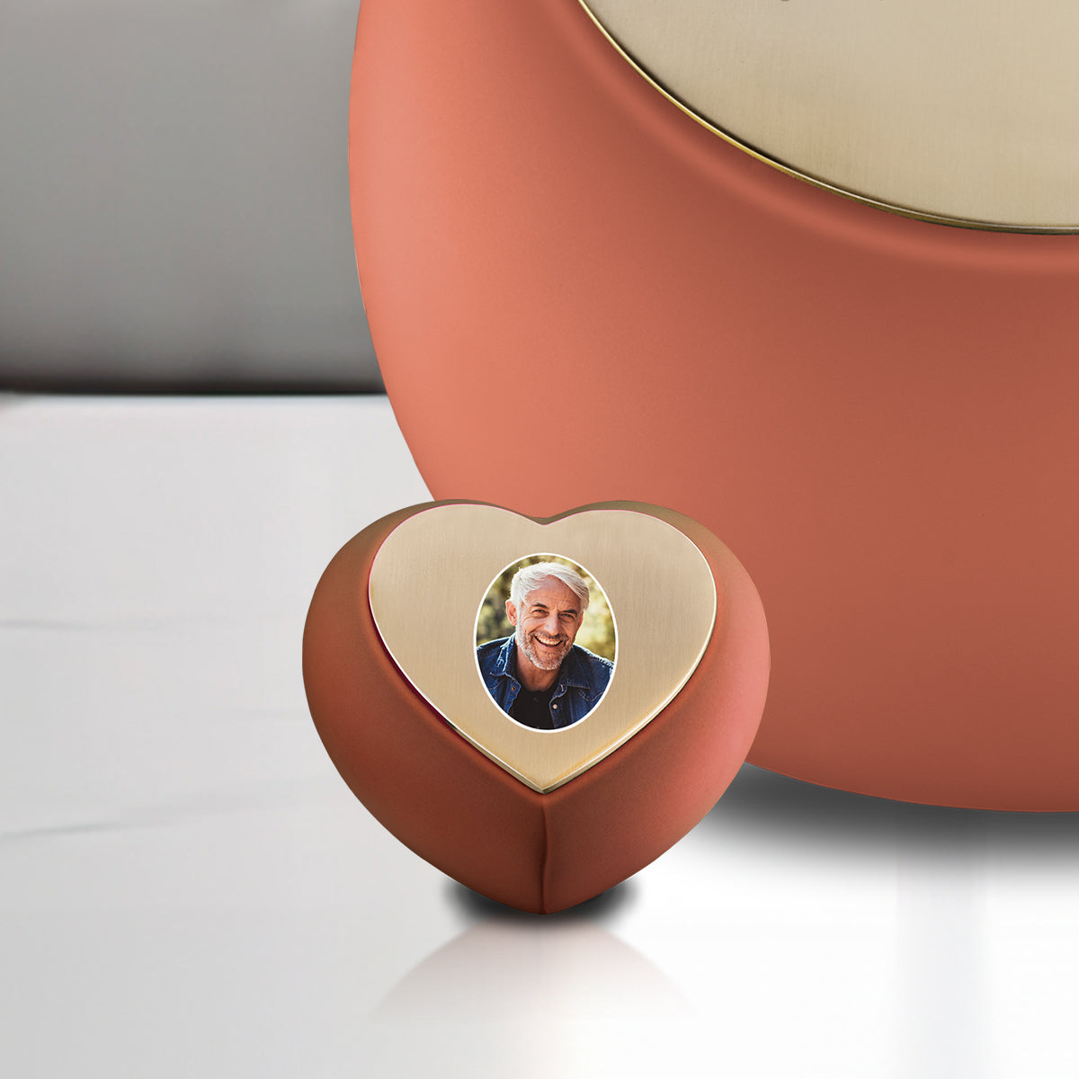 Drop Heart Keepsake Portrait Urn Terracotta & Brushed Gold