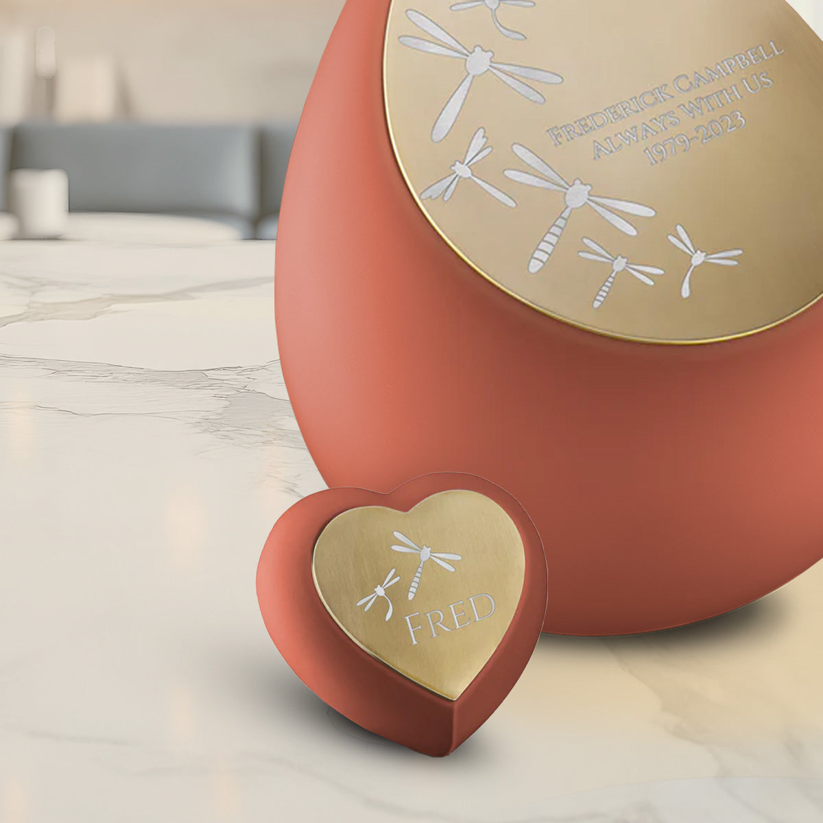 Drop Heart Keepsake Urn Terracotta & Brushed Gold