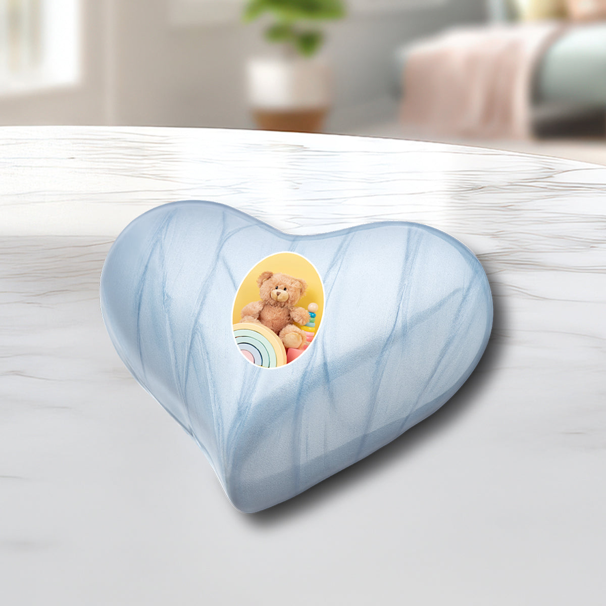 Heart Pearl Blue Portrait Keepsake Cremation Urn