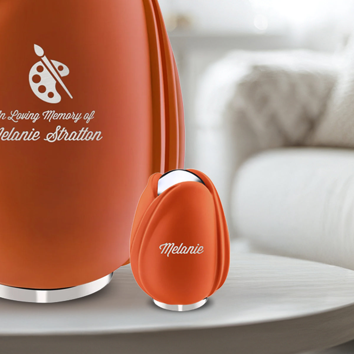 Tulip Keepsake Urn Orange & Polished Silver