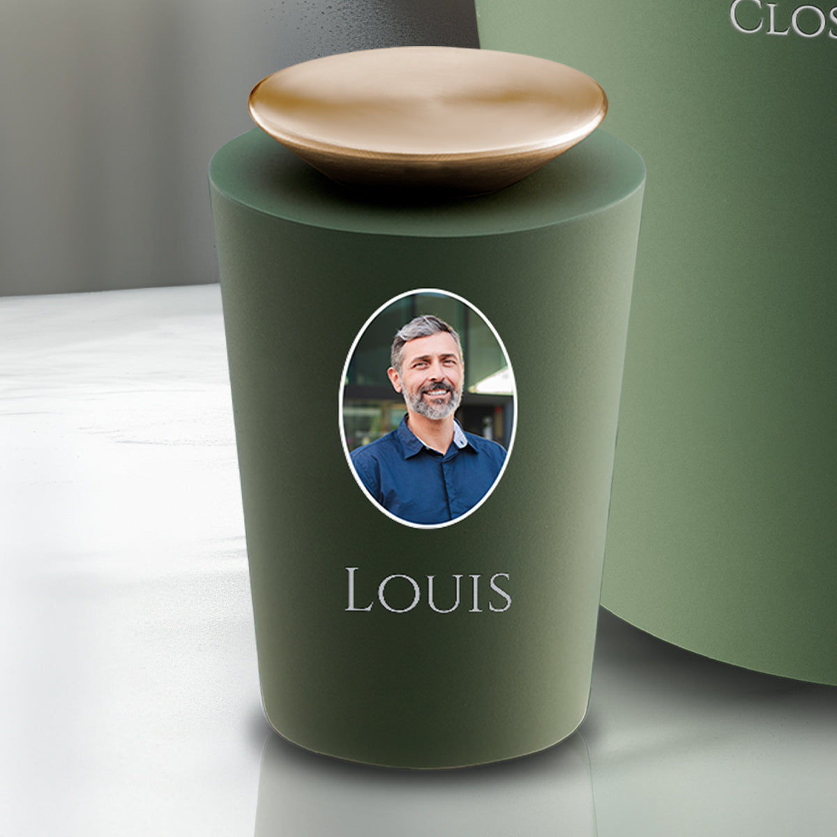 Crescent Portrait Tall Keepsake Urn Sage Green & Brushed Gold