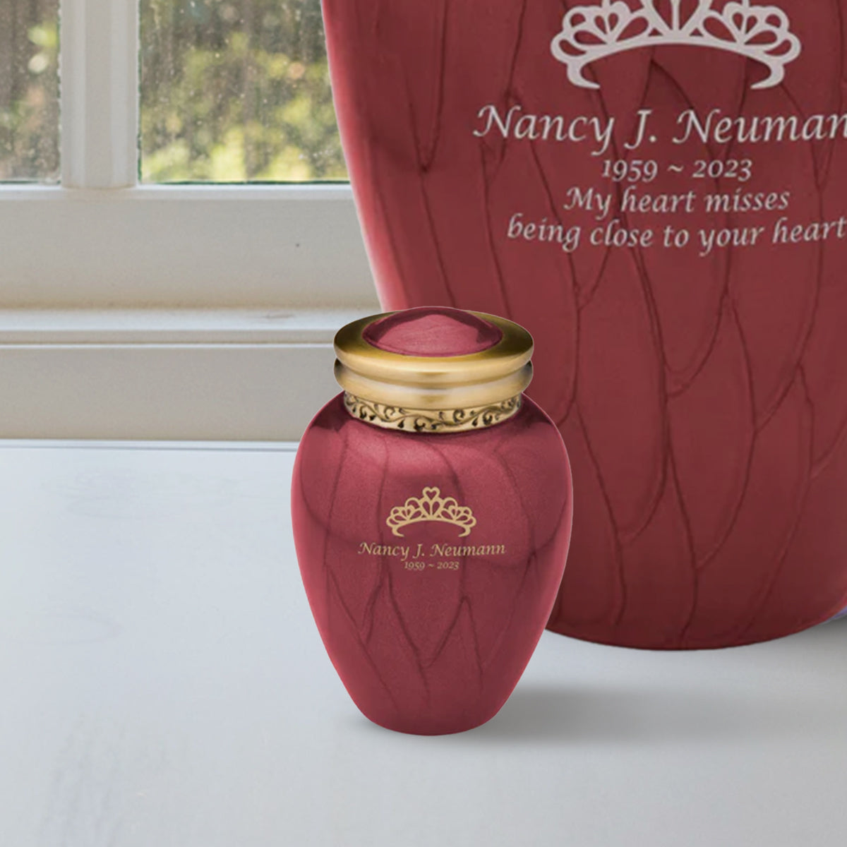 Blessing Keepsake Urn Pearl Crimson & Brushed Gold