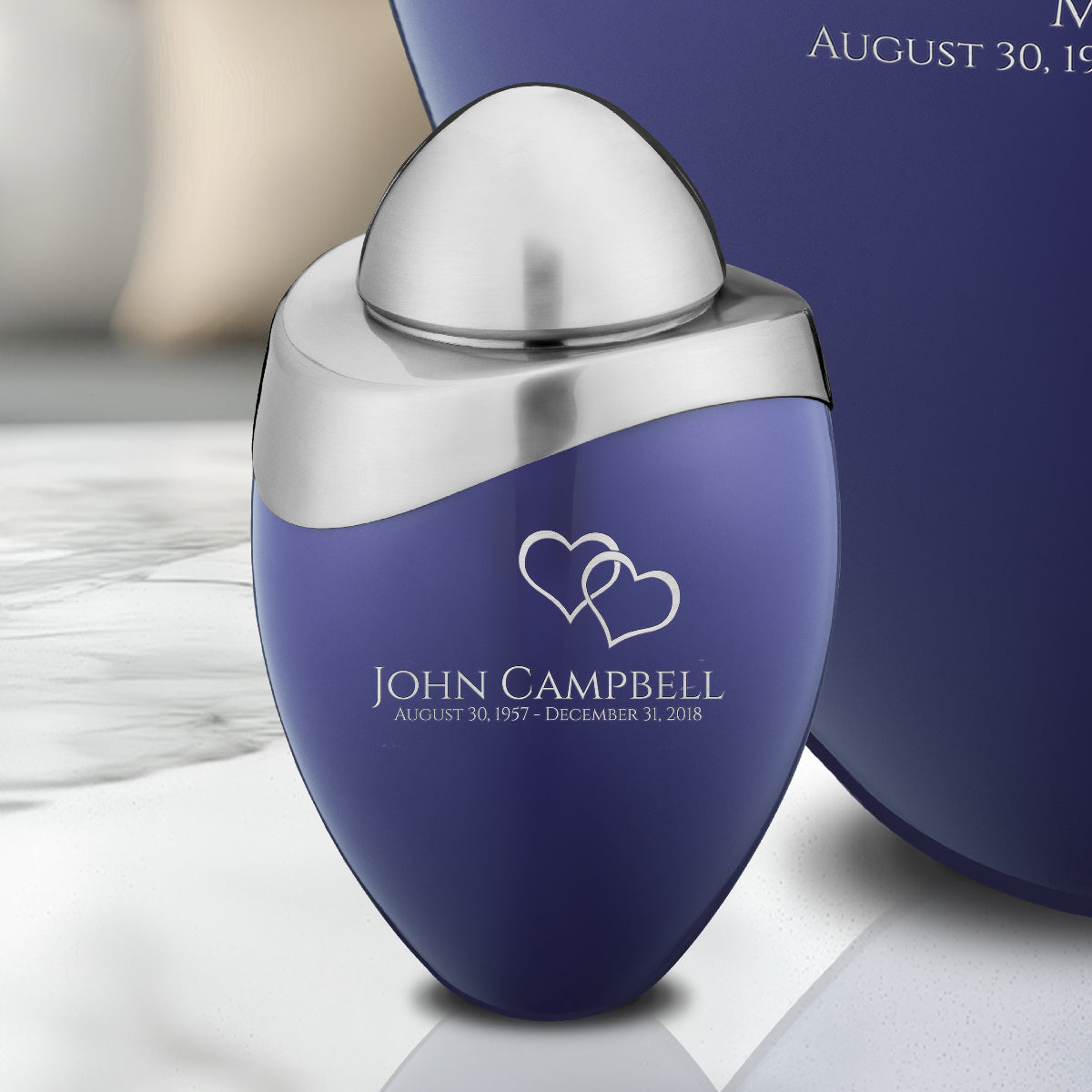 Amore Keepsake Urn Blue & Brushed Pewter