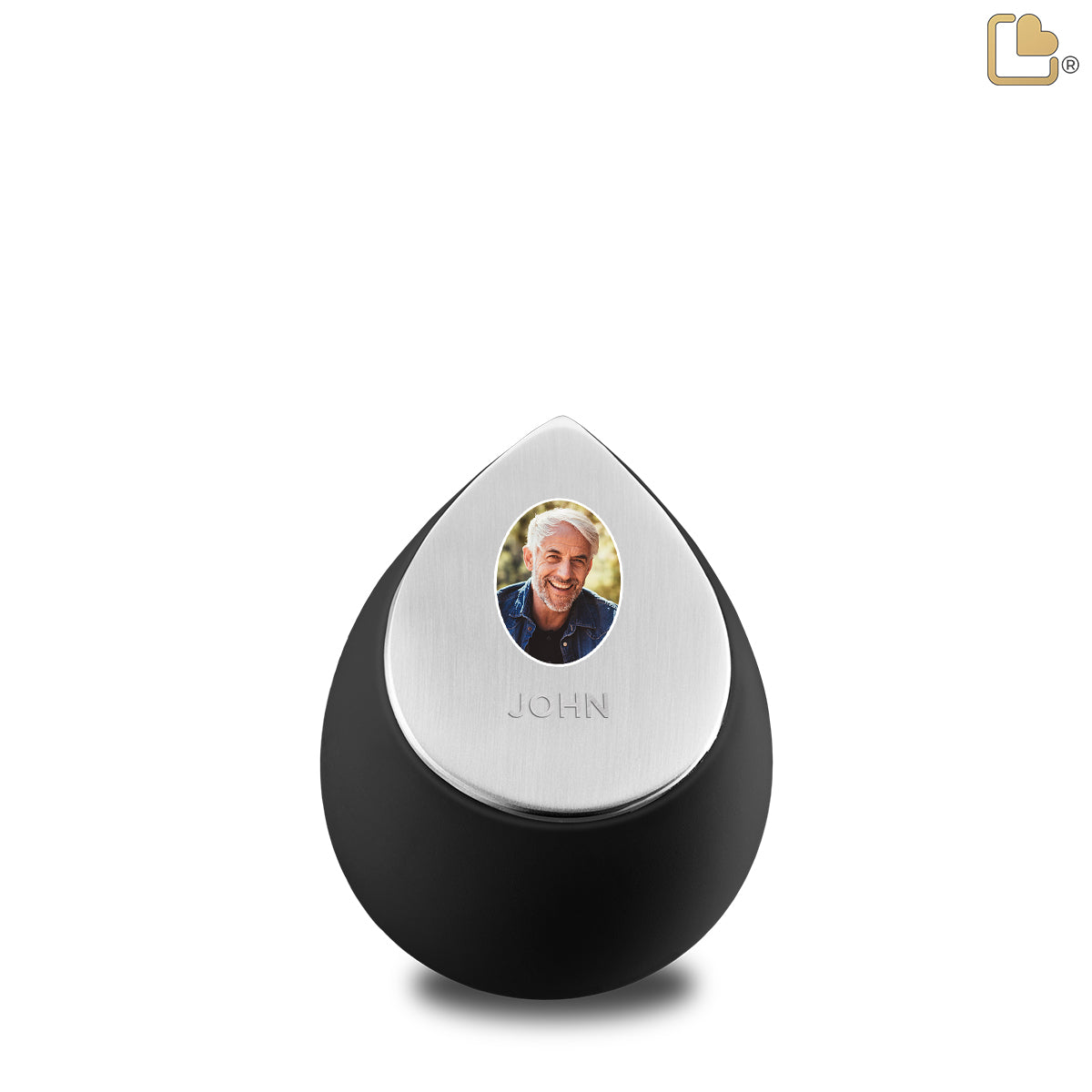 Drop Portrait Keepsake Urn Black & Brushed Pewter