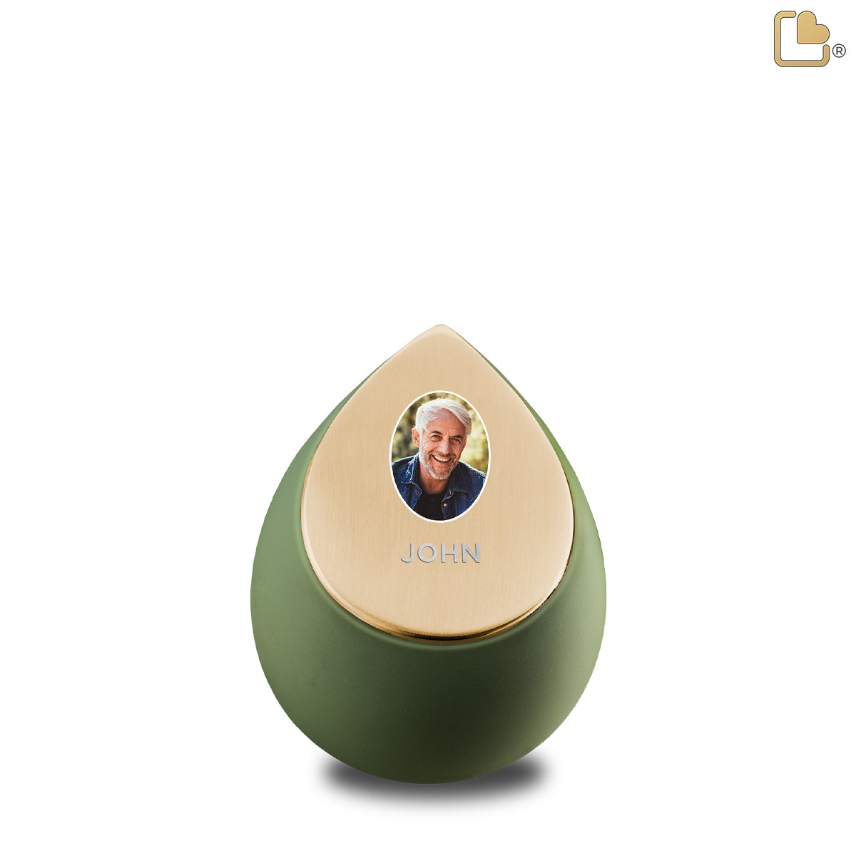 Drop Keepsake Portrait Urn Sage Green & Brushed Gold
