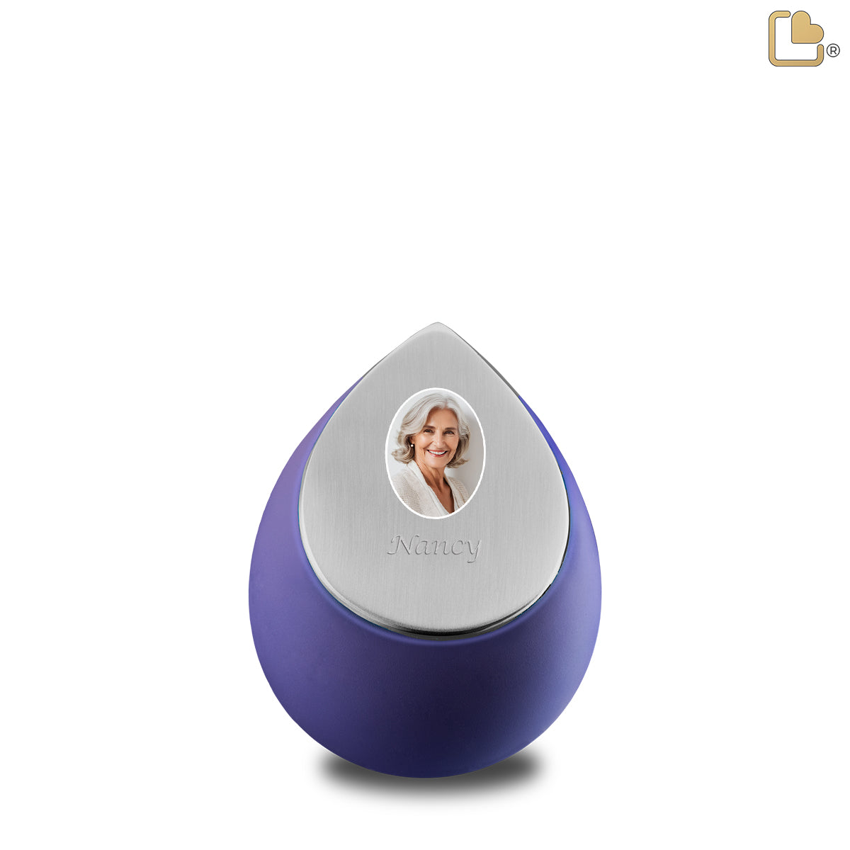 Drop Keepsake Portrait Urn Navy & Brushed Pewter