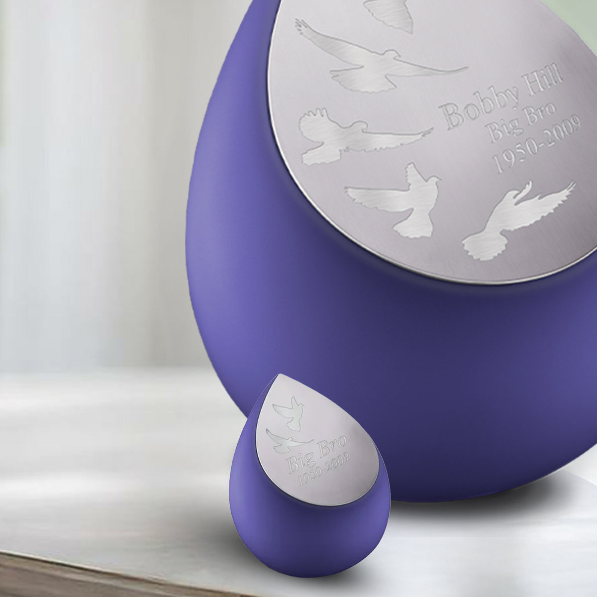 Drop Keepsake Urn Navy & Brushed Pewter