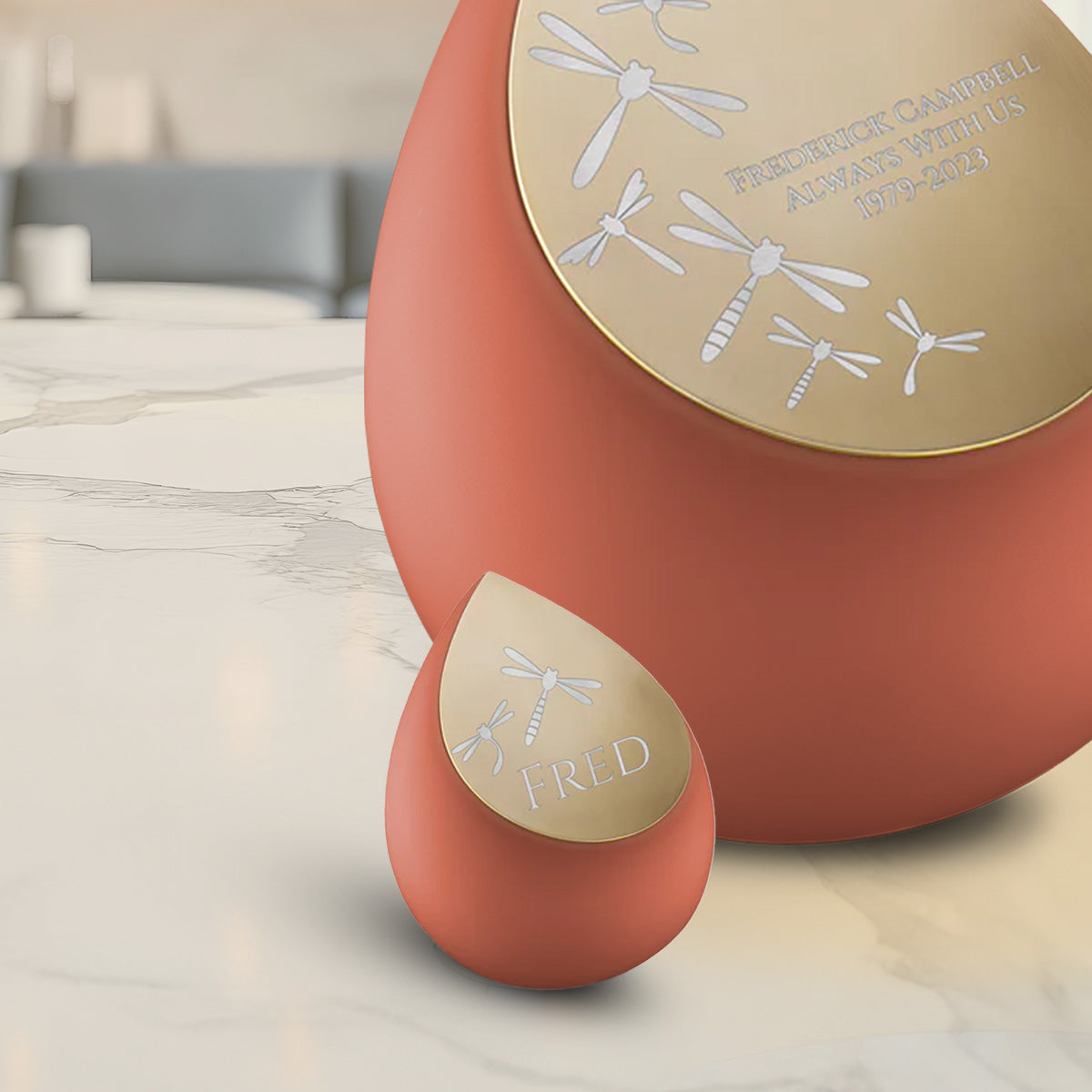 Drop Keepsake Urn Terracotta & Brushed Gold