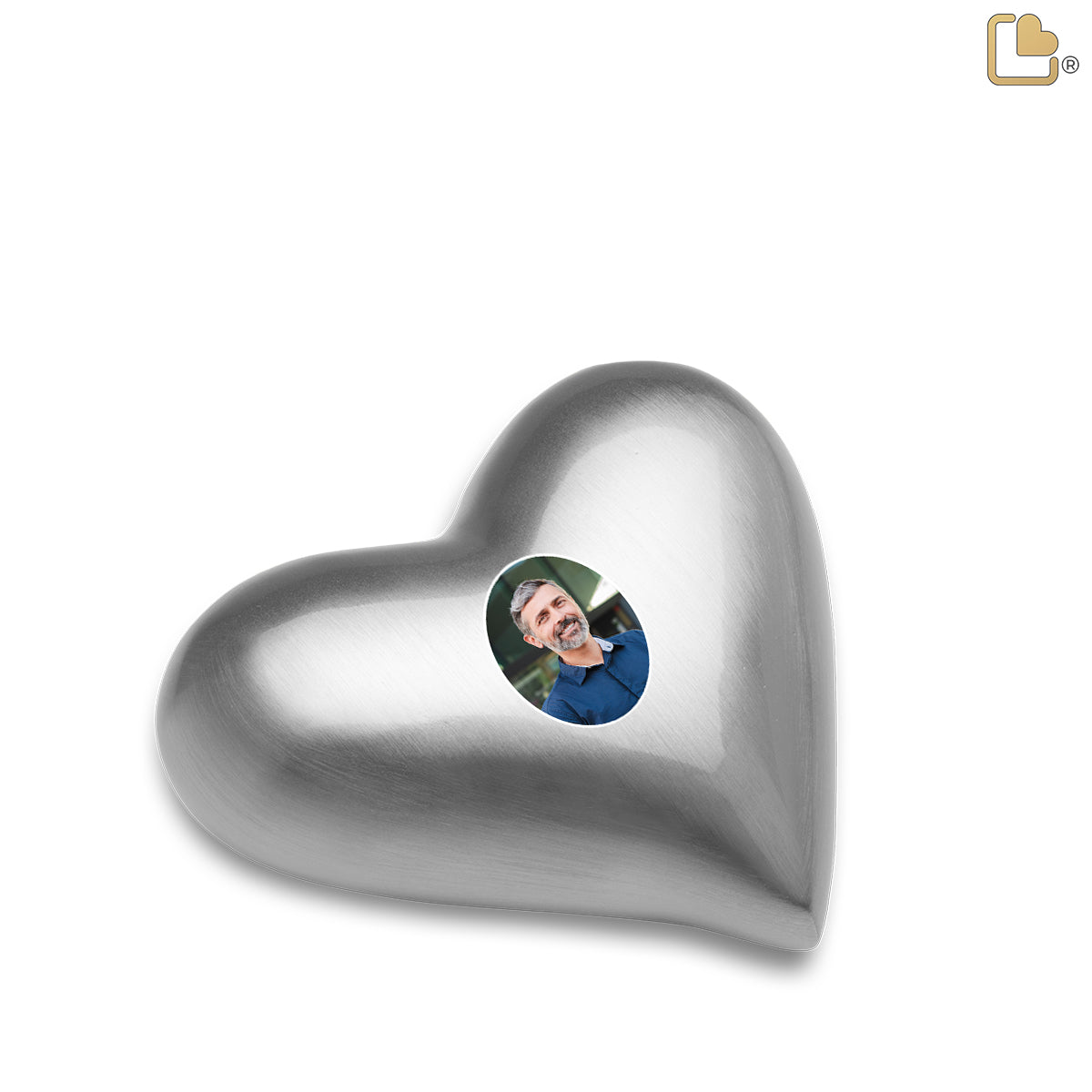 Heart Brushed Pewter Portrait Cremation Urn