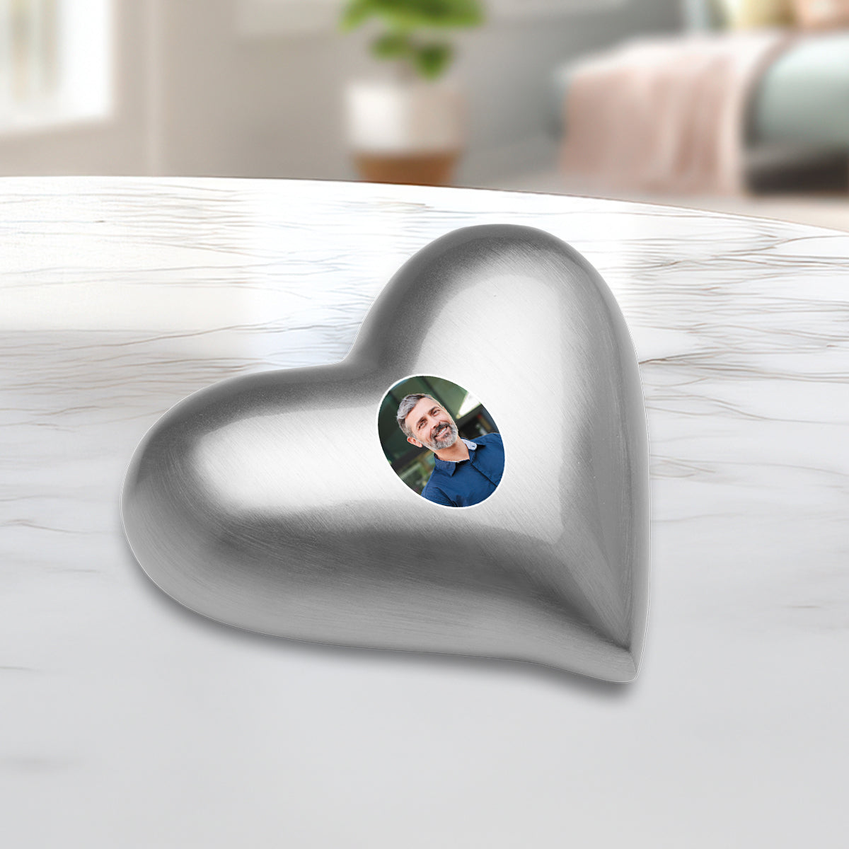 Heart Brushed Pewter Portrait Cremation Urn