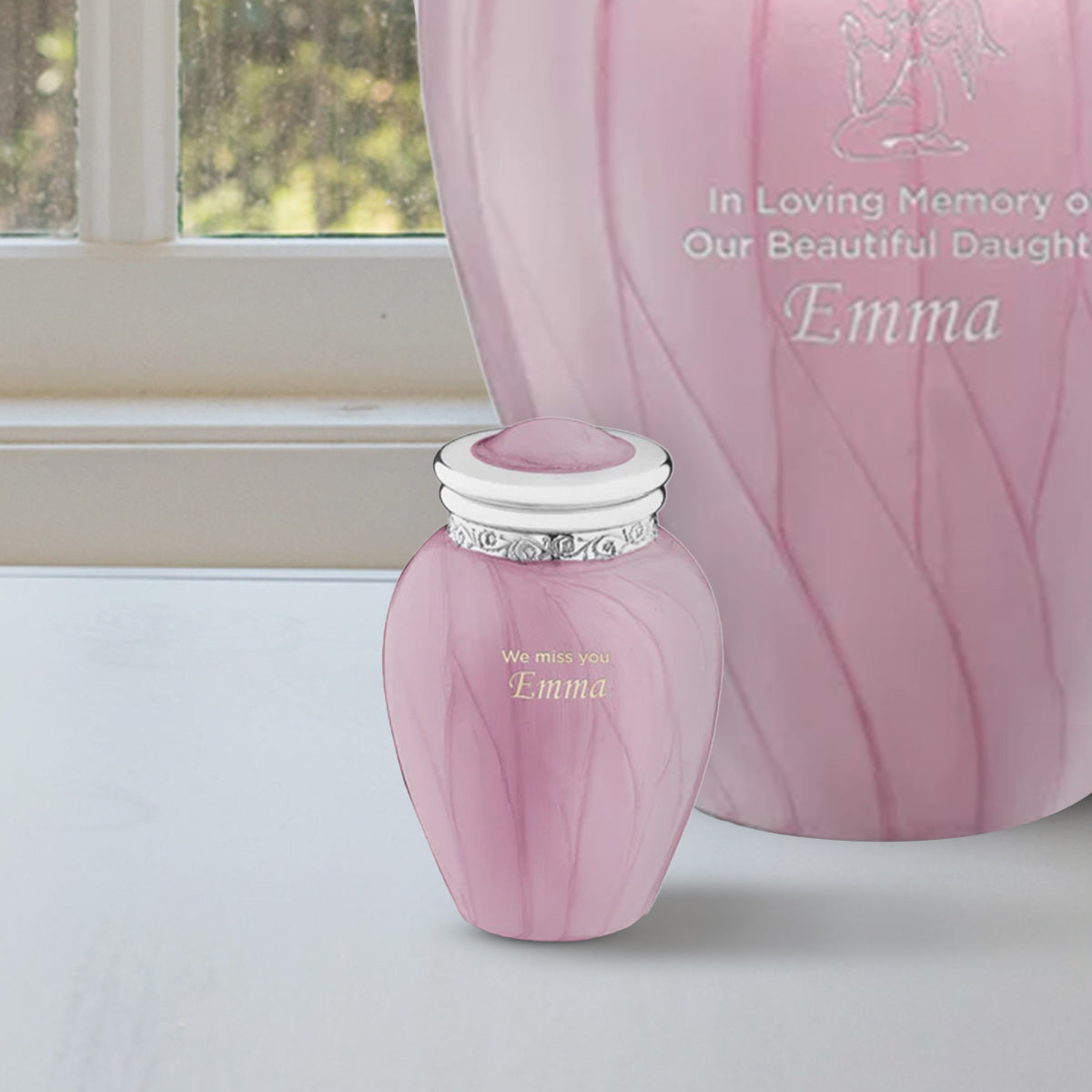 Blessing Keepsake Urn Pearl Pink & Polished Silver