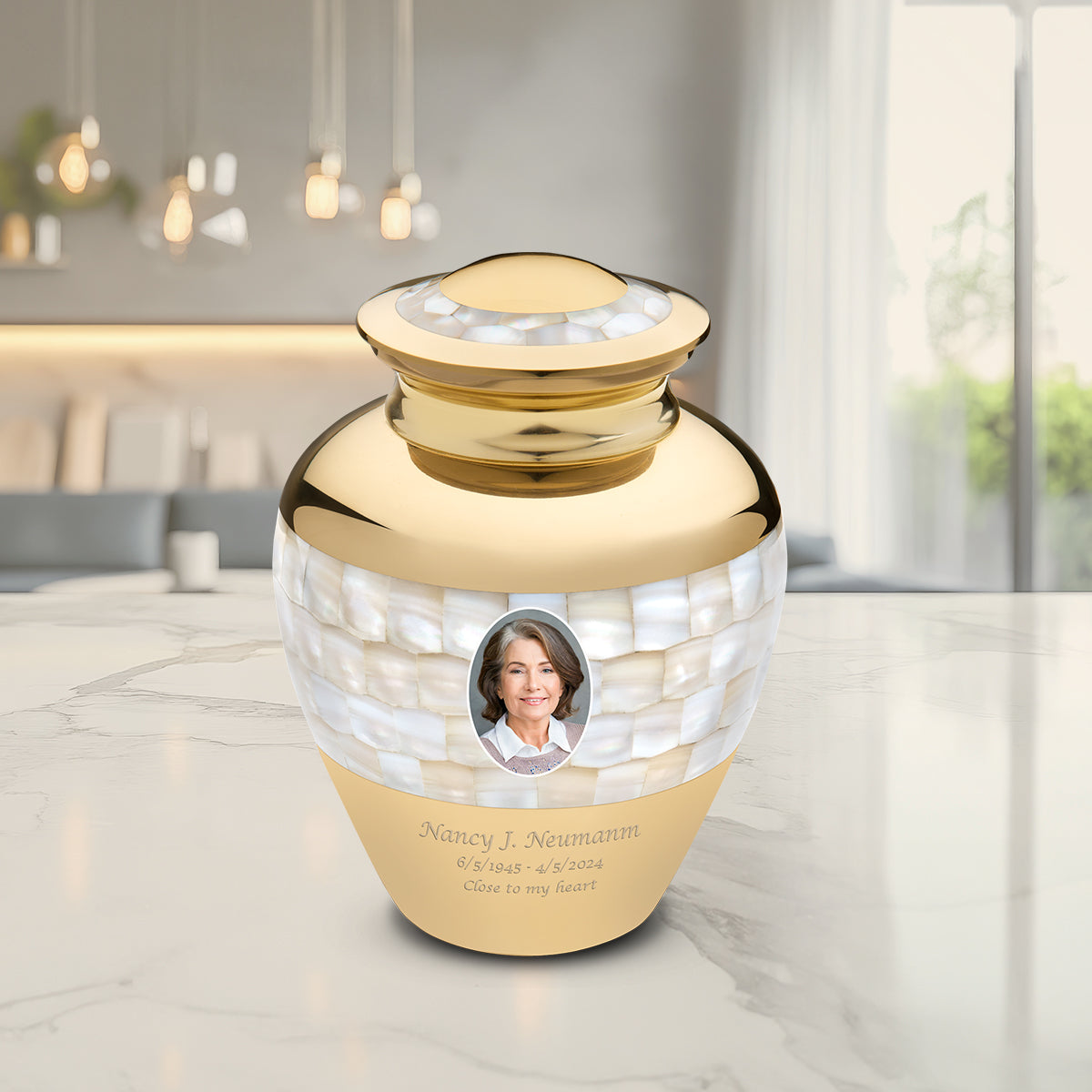 Medium Mother of Pearl Portrait Cremation Urn - COMFORT by LoveUrns
