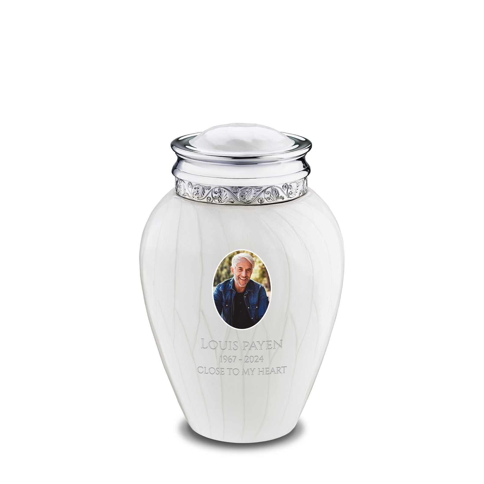 Medium Blessing Portrait Pearl Silver Cremation Urn