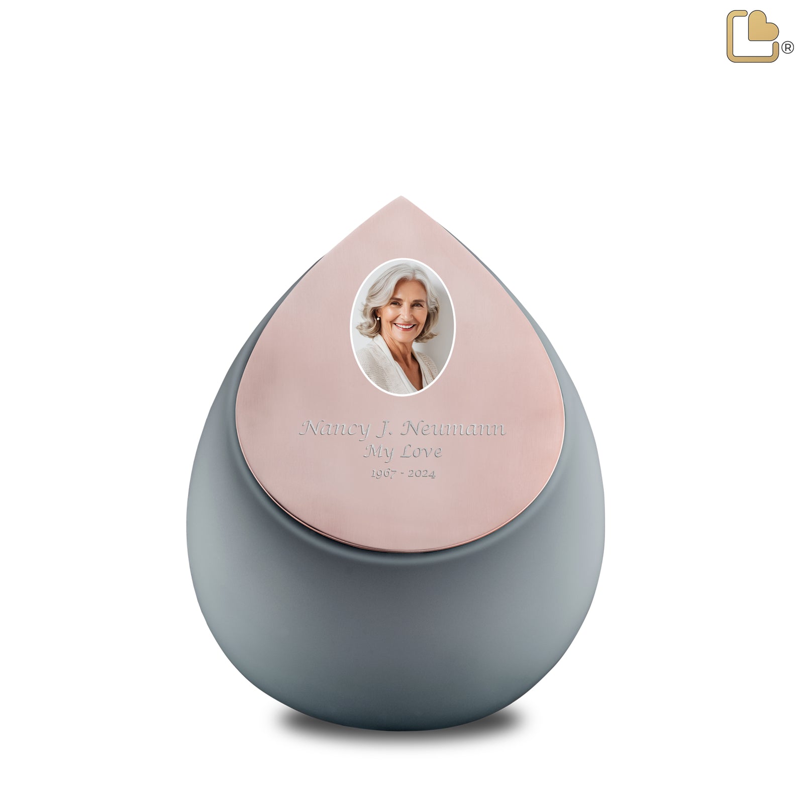 Drop Medium Portrait Urn French Grey & Brushed Rose Gold
