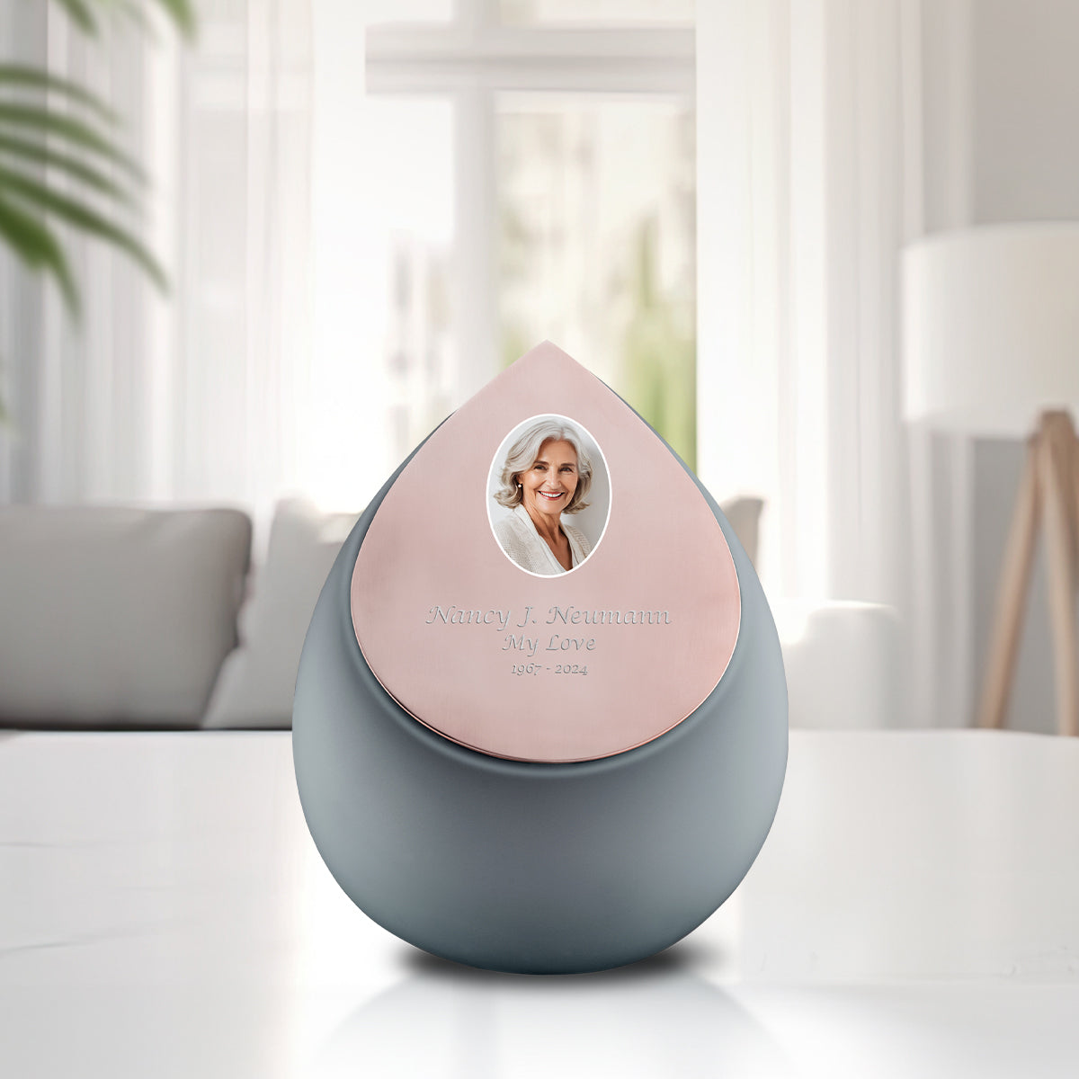 Drop Medium Portrait Urn French Grey & Brushed Rose Gold