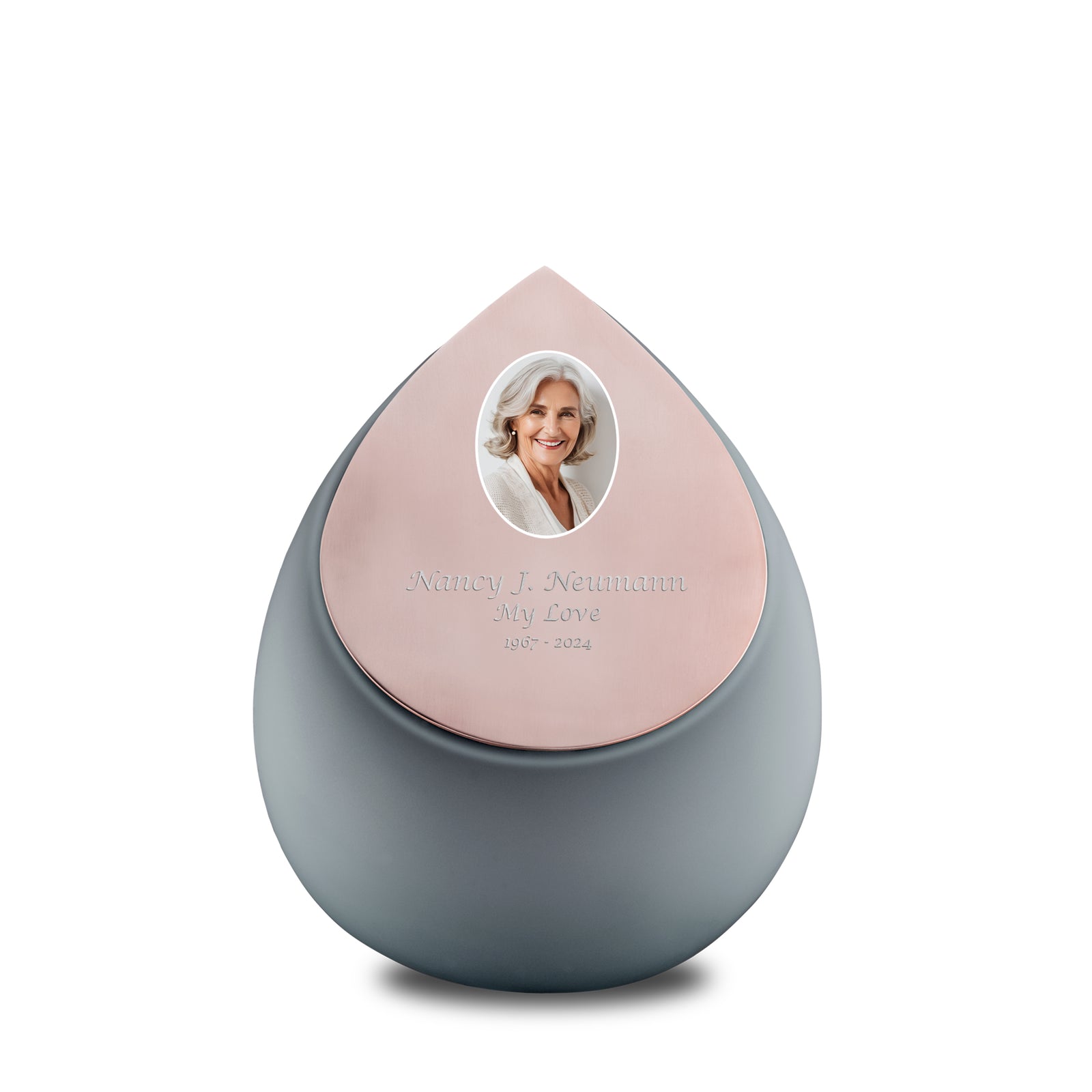 Drop Medium Portrait Urn French Grey & Brushed Rose Gold