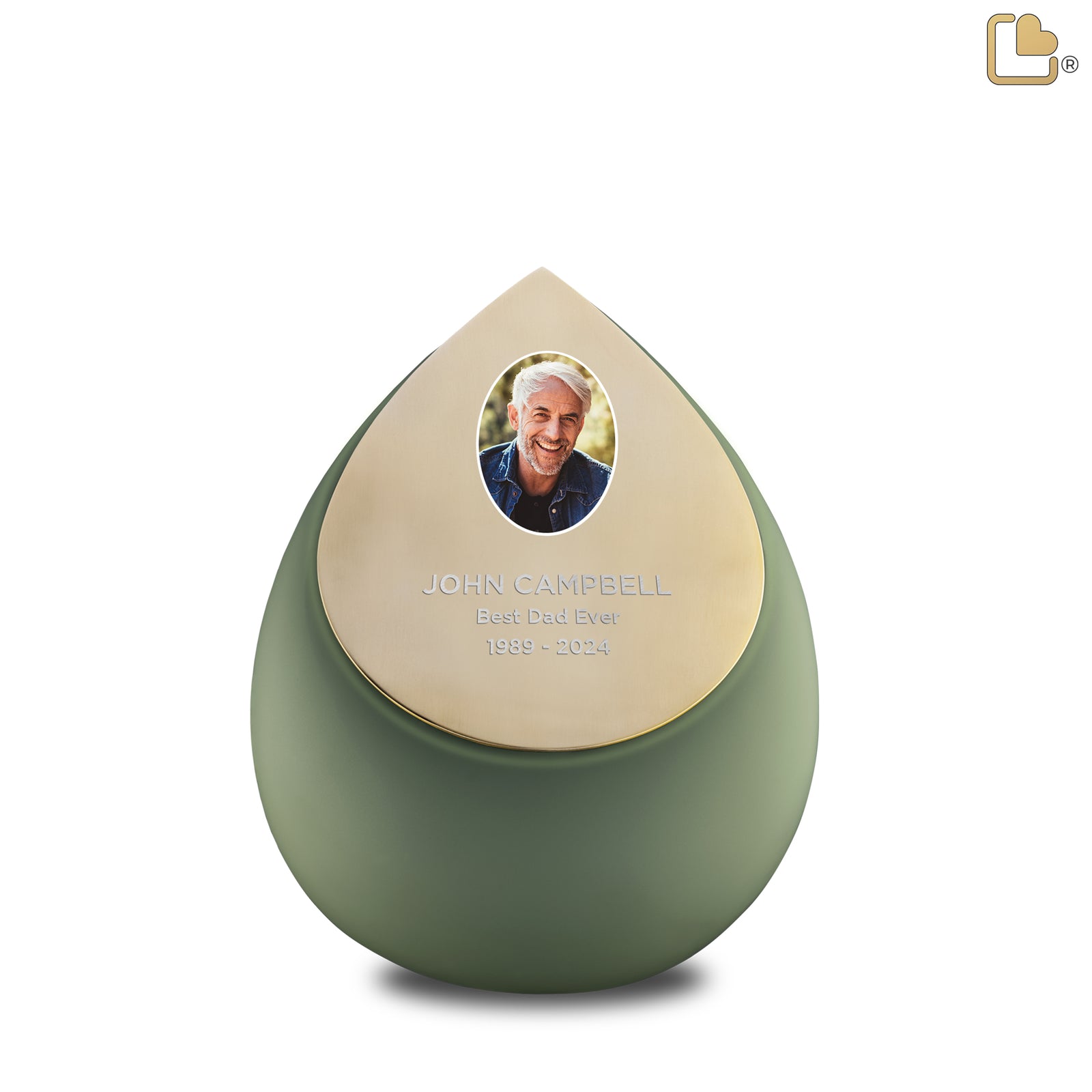 Drop Medium Portrait Urn Sage Green & Brushed Gold
