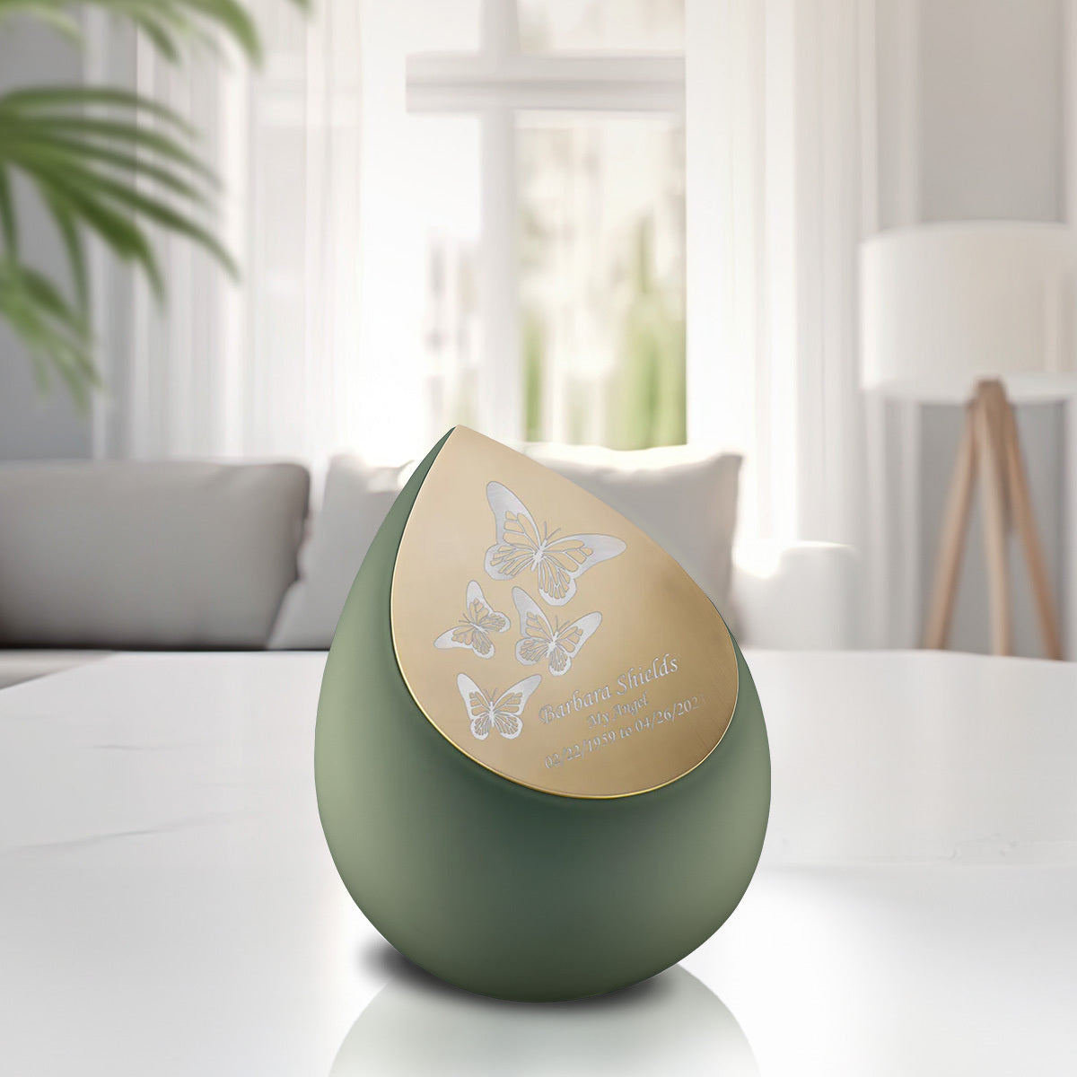 Drop Medium Urn Sage Green & Brushed Gold