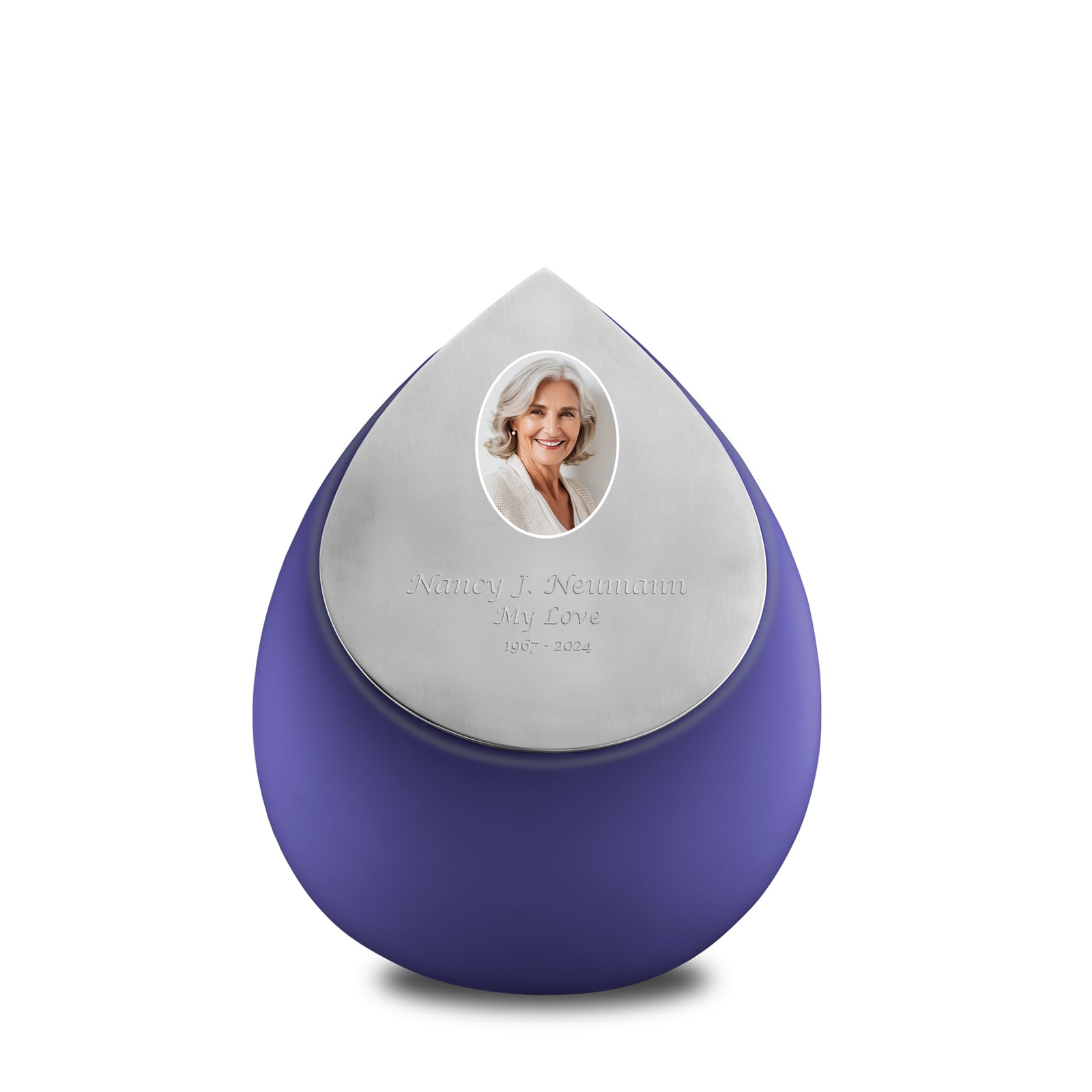 Drop Medium Portrait Urn Navy & Brushed Pewter