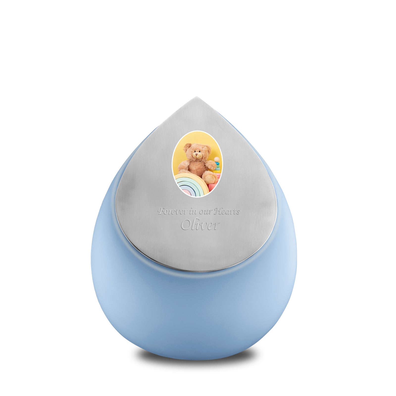 Drop Medium Portrait Urn Blue & Brushed Pewter