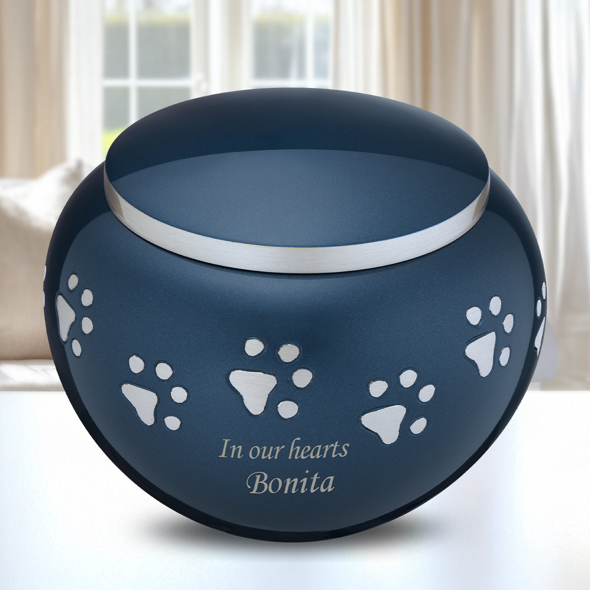 Classic Round Large Pet Urn Blue & Bru Pewter