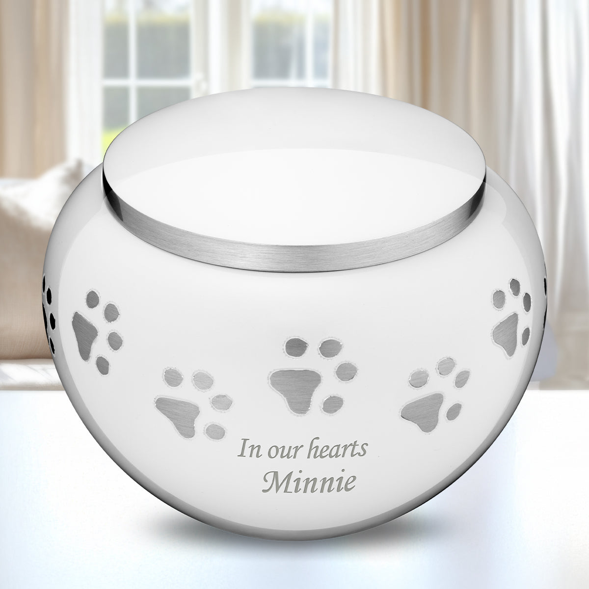 Classic Round Large Pet Urn White & Bru Pewter