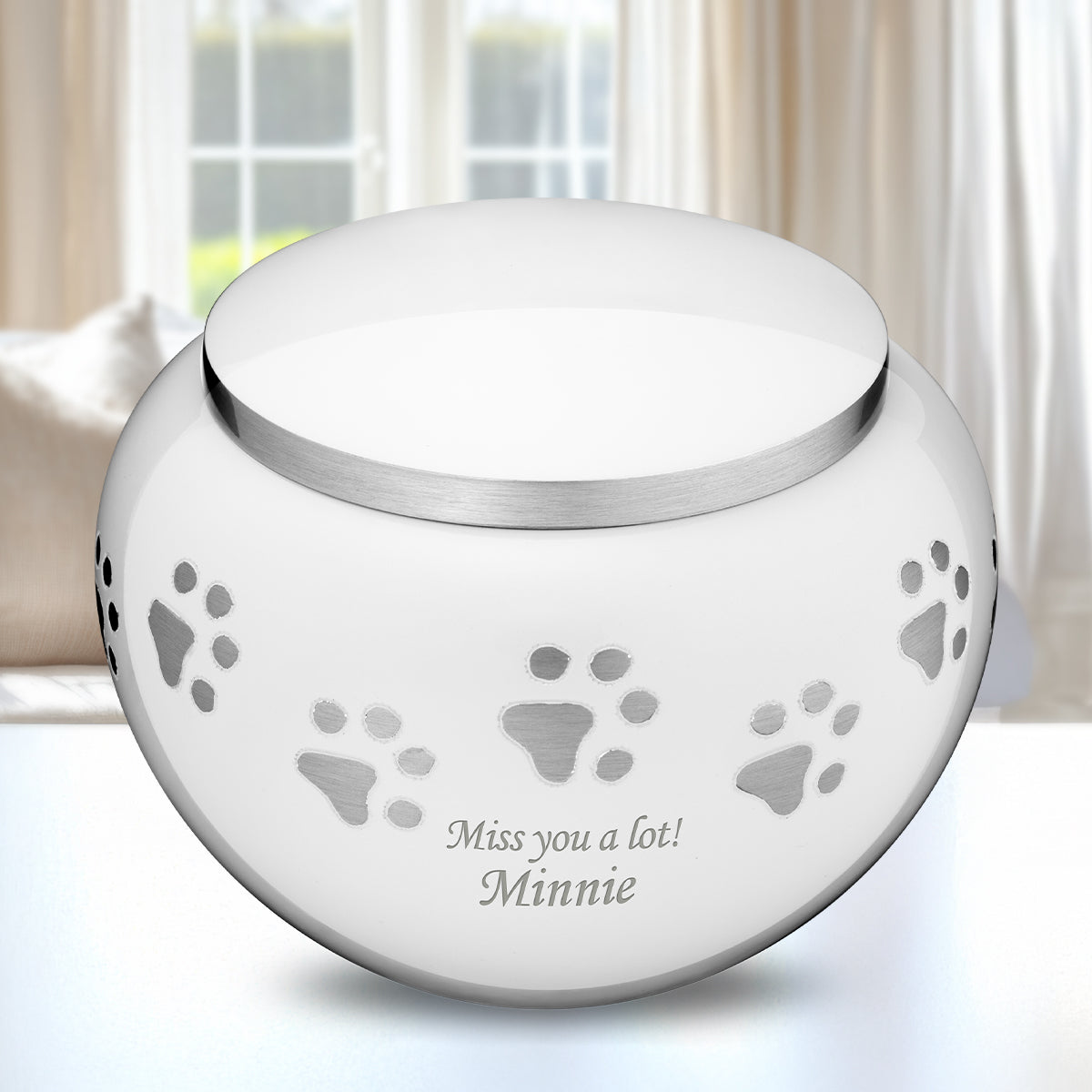 Classic Round Medium Pet Urn White & Bru Pewter