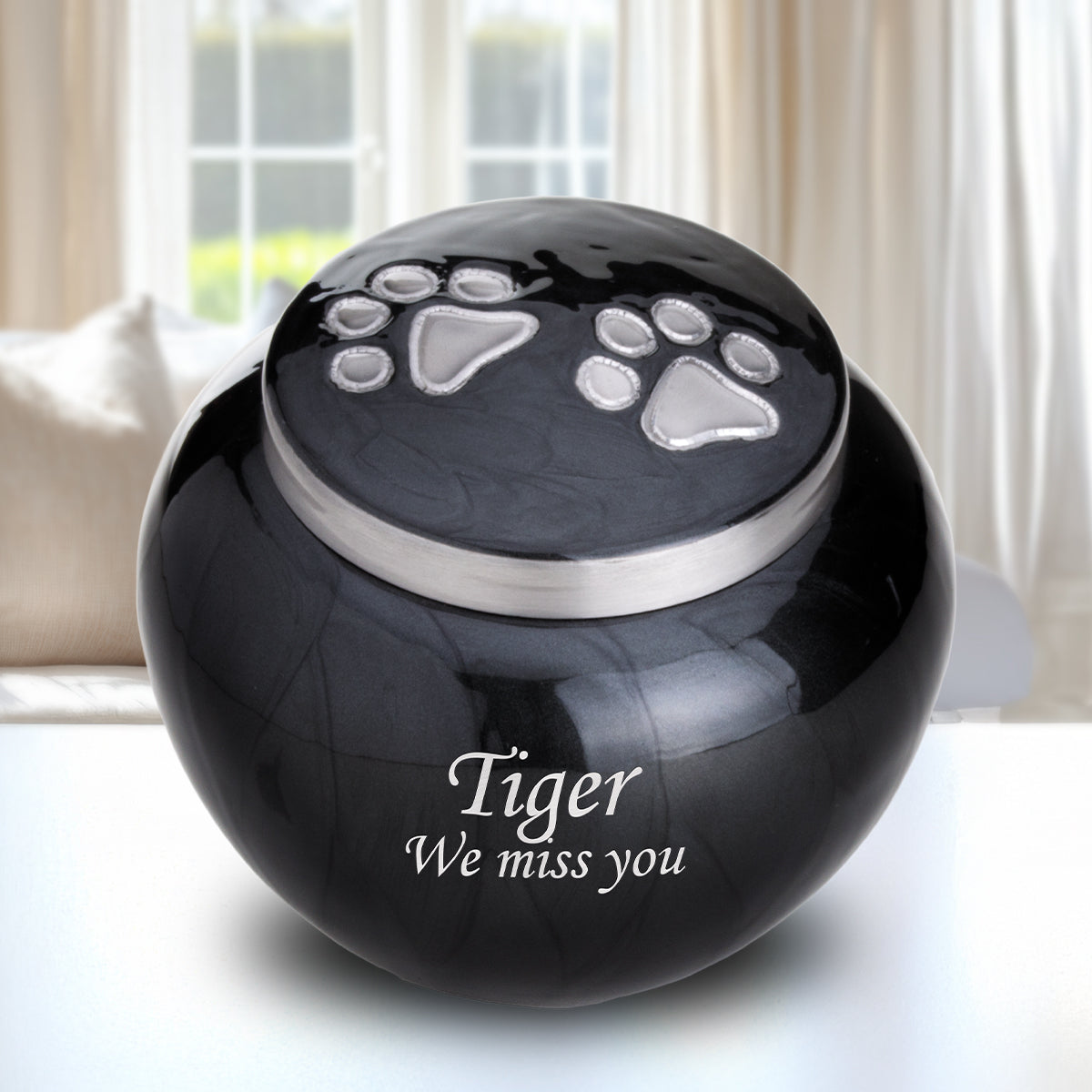 Classic Round Medium Pet Urn Midnight & Bru Pewter