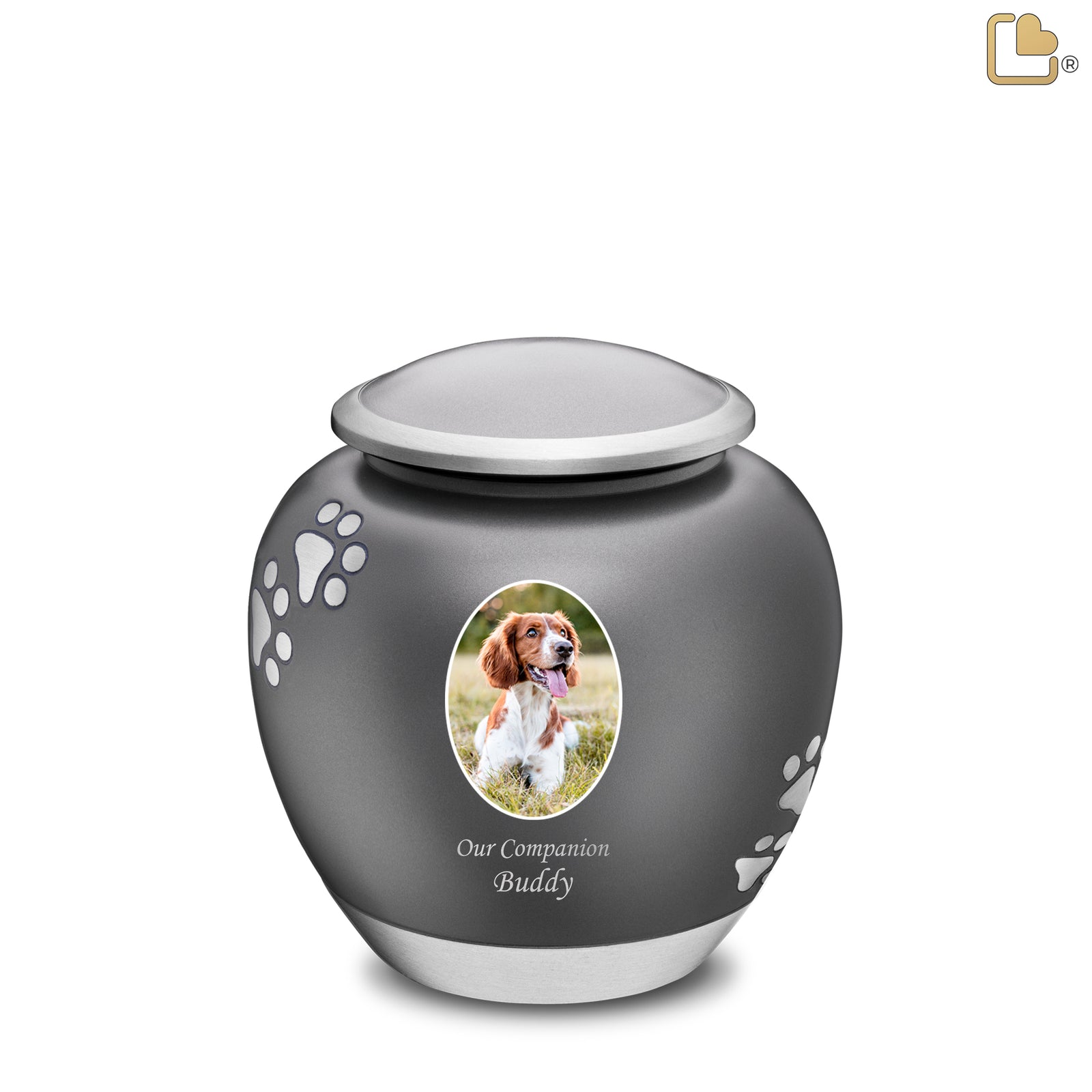 Shadow Medium Portrait Pawprint Pet Urn French Grey & Bru Pewter
