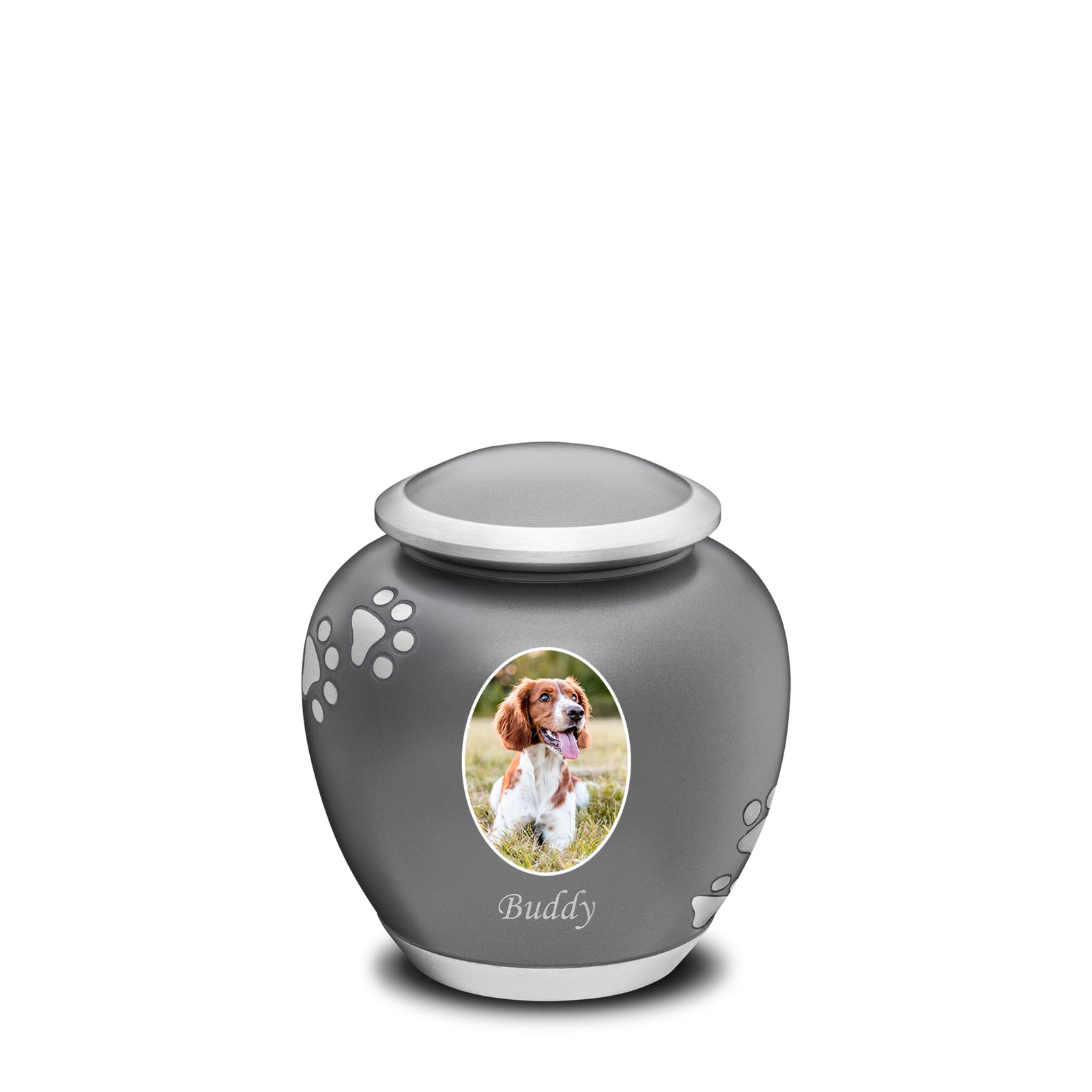 Shadow Small Portrait Pawprint Pet Urn French Grey & Bru Pewter
