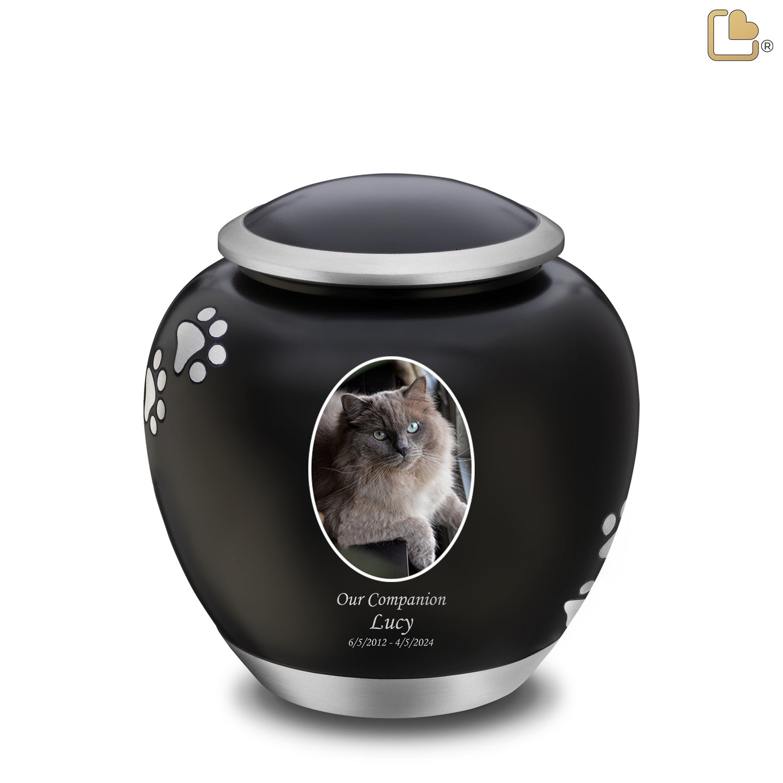 Shadow Large Portrait Pawprint Pet Urn Black & Bru Pewter
