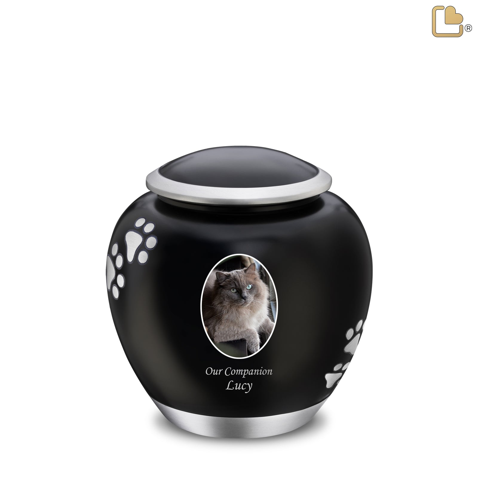 Shadow Medium Portrait Pawprint Pet Urn Black & Bru Pewter