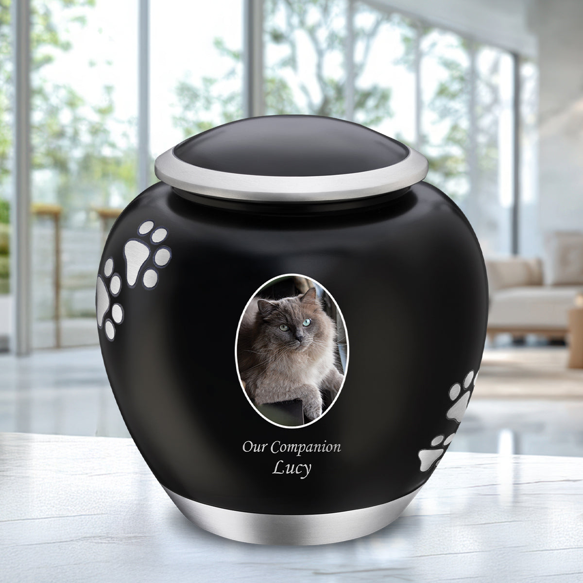 Shadow Medium Portrait Pawprint Pet Urn Black & Bru Pewter