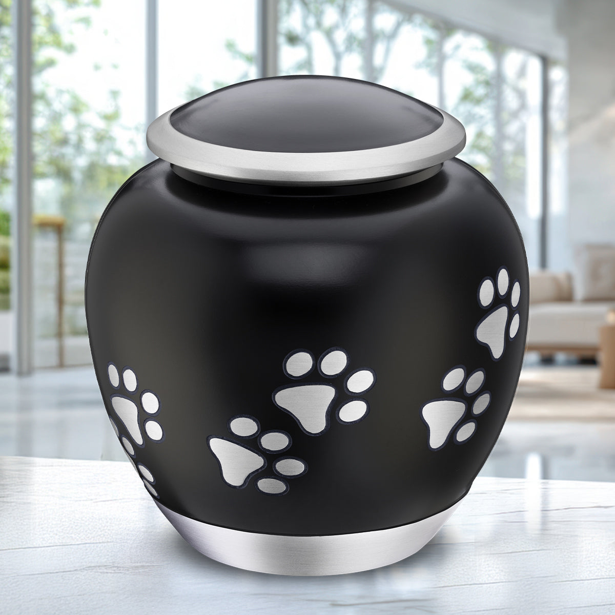 Shadow Medium Pawprint Pet Urn Black & Bru Pewter