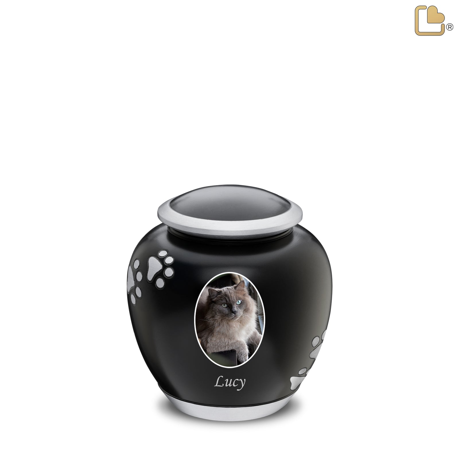 Shadow Small Portrait Pawprint Pet Urn Black & Bru Pewter