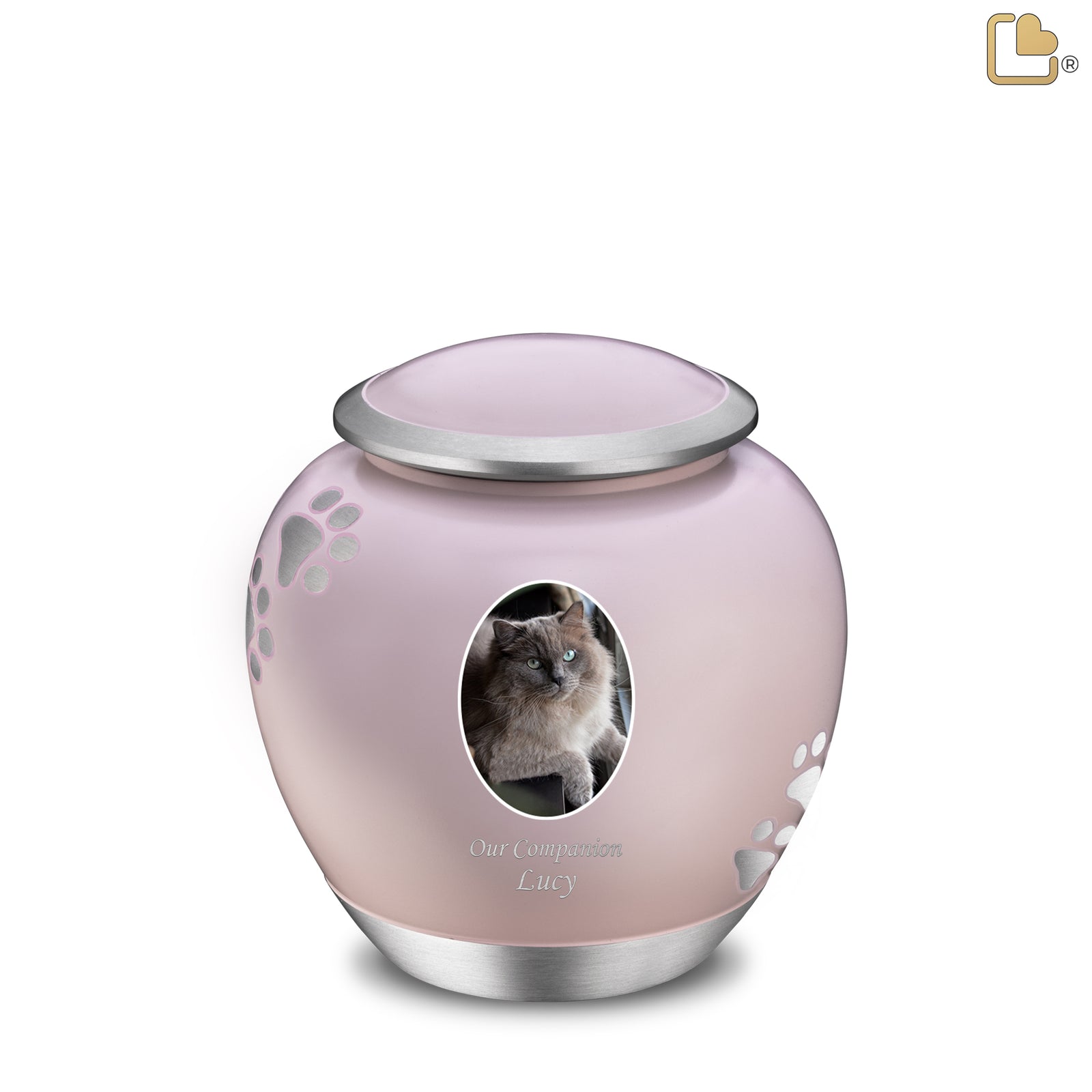 Shadow Medium Portrait Pawprint Pet Urn Pink & Bru Pewter